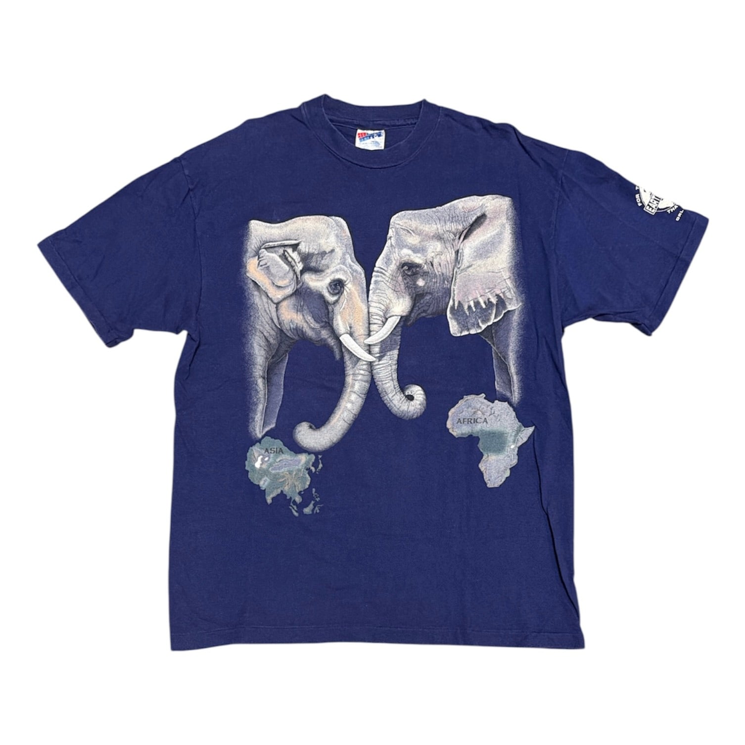 Vintage Hanes Beefy 1992 Elephant Harlequin Nature Navy Tshirt