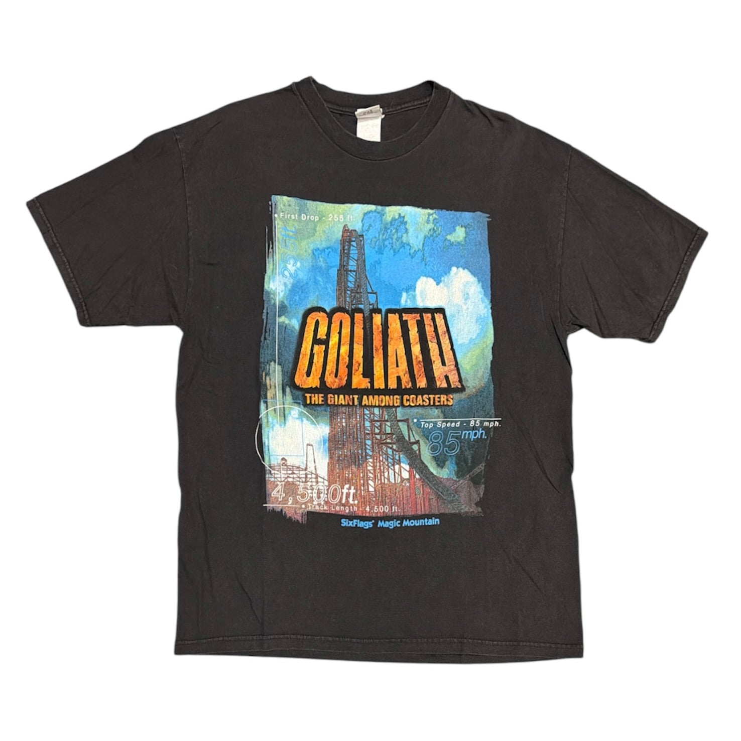 Vintage Six Flags Goliath The Giant Among Coaster Black Tshirt