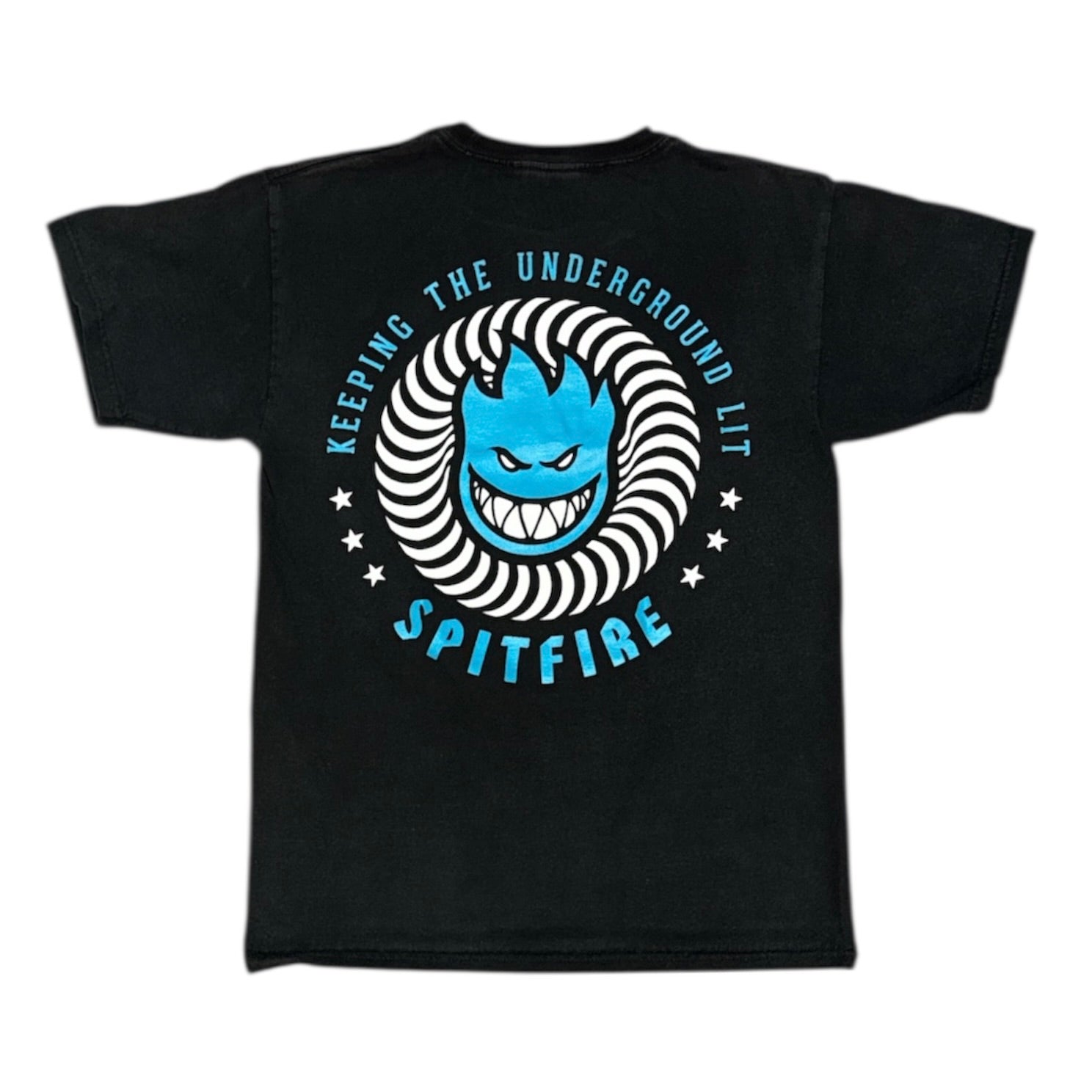 Spitfire Blue Logo Black Tshirt
