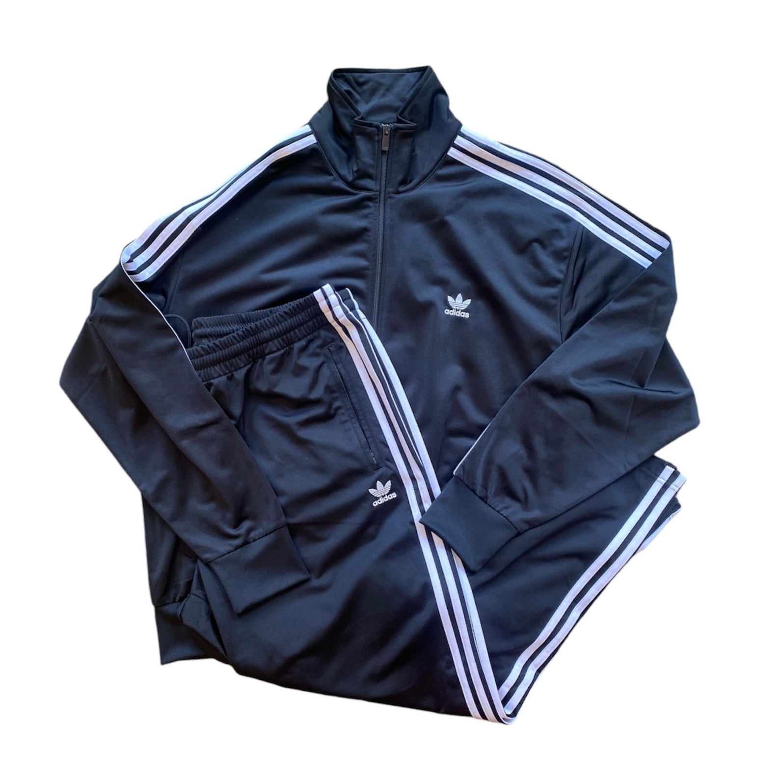 Adidas Black Track Set Top & Bottoms White Stripes