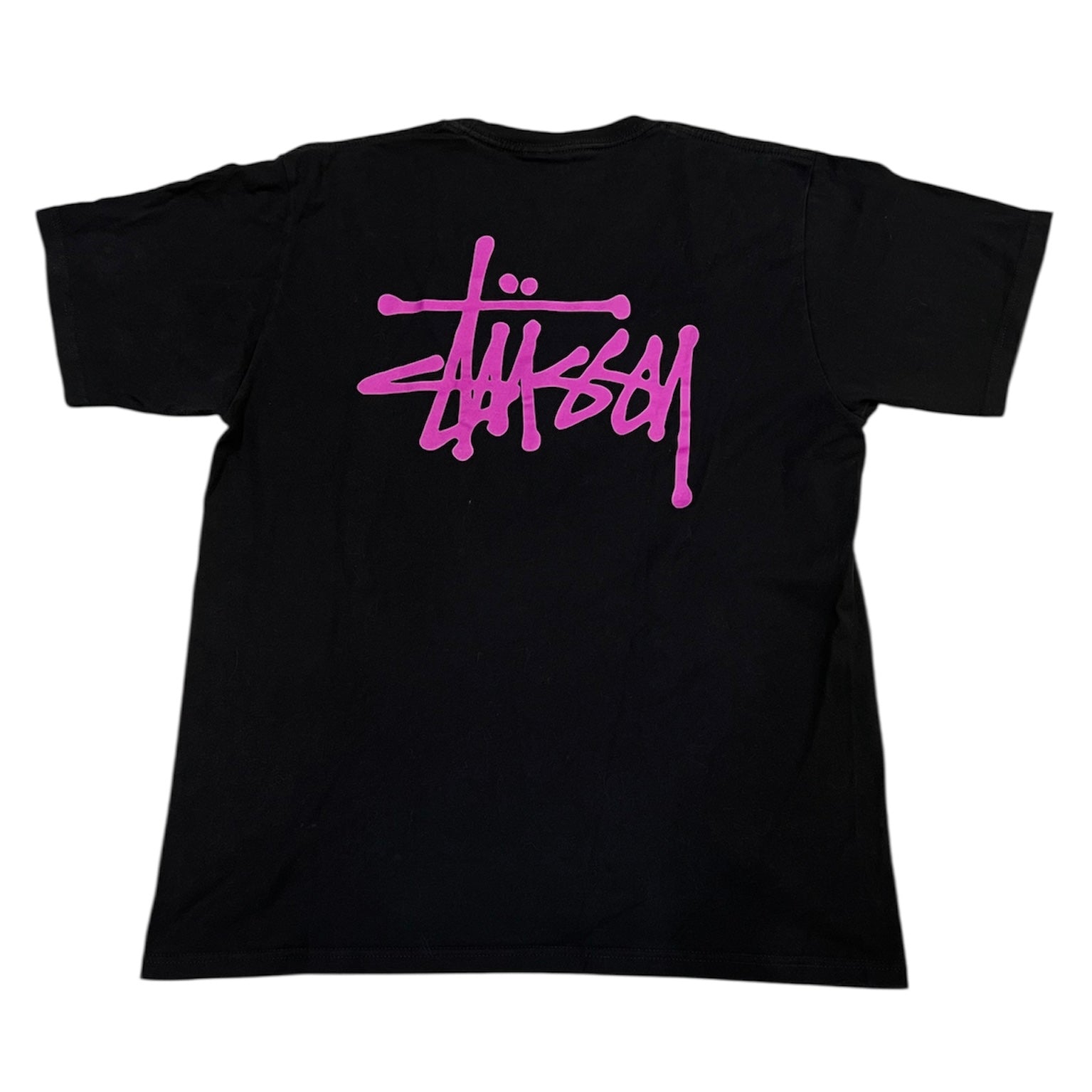 Stussy Magenta Logo Black Tshirt