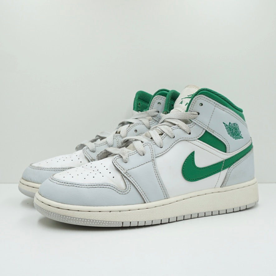Jordan 1 Mid White Pure Platinum Pine Green (GS)