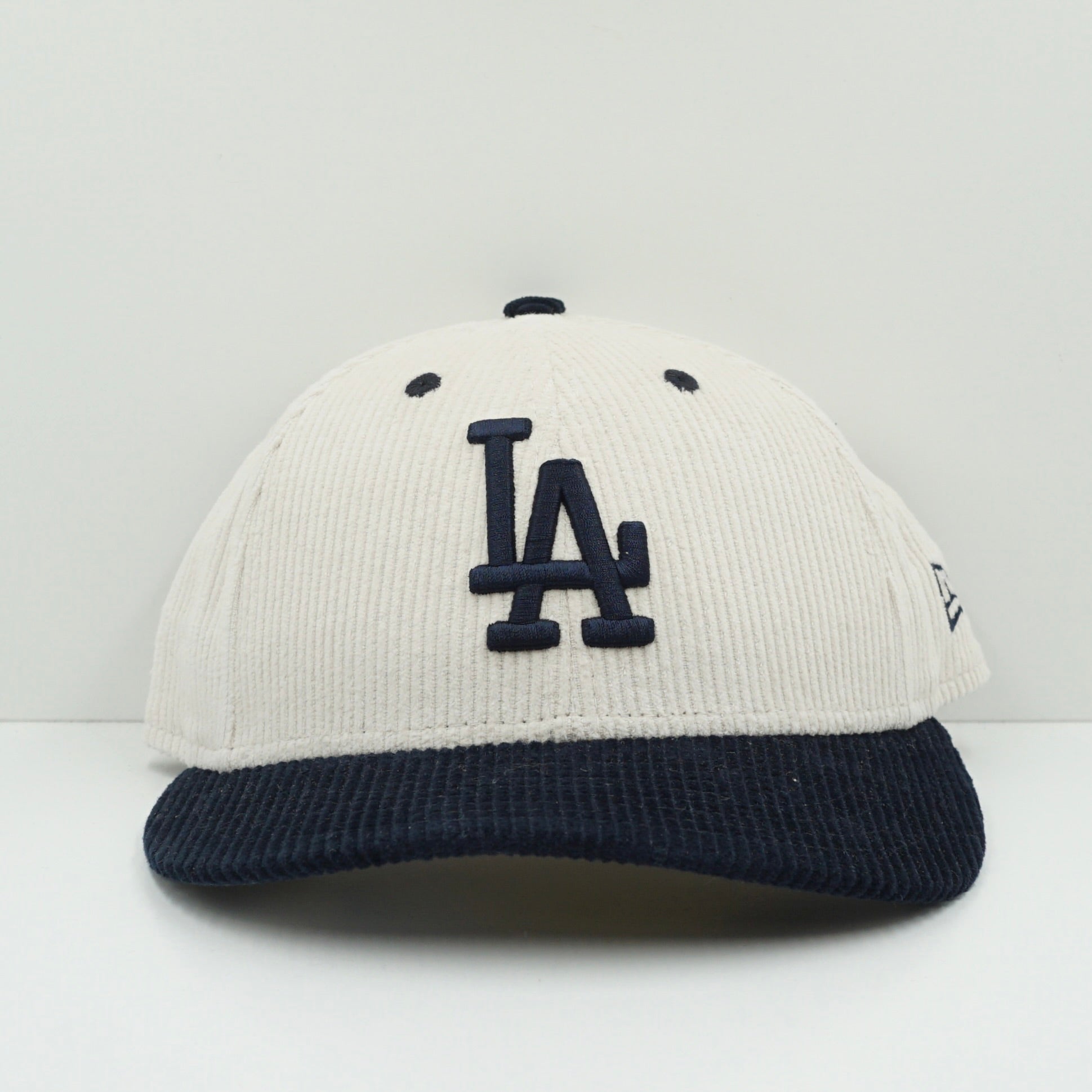 New Era Los Angeles Dodgers Corduroy Beige Navy Low Profile Fitted Cap