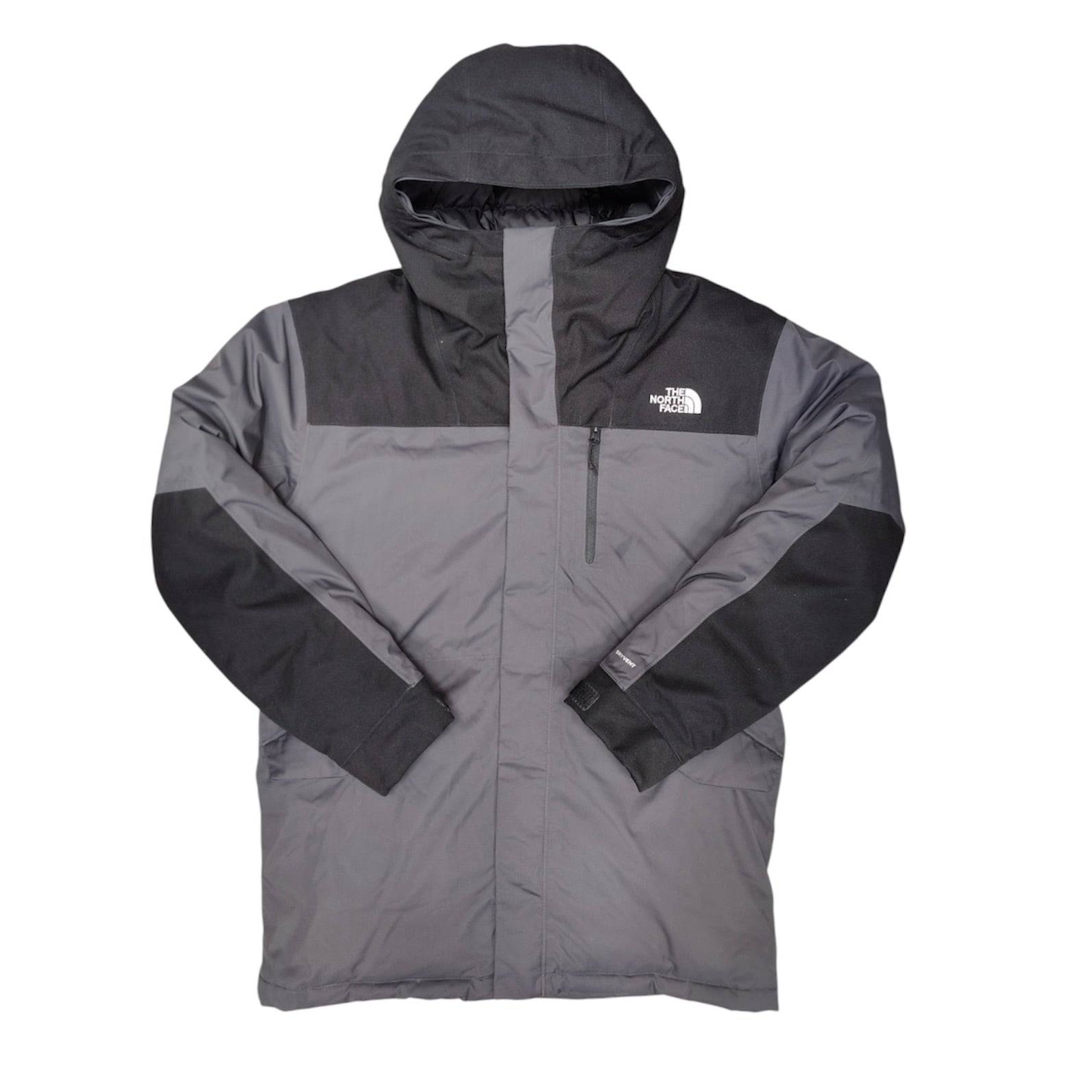 The North Face Grey Black Long Down Jacket