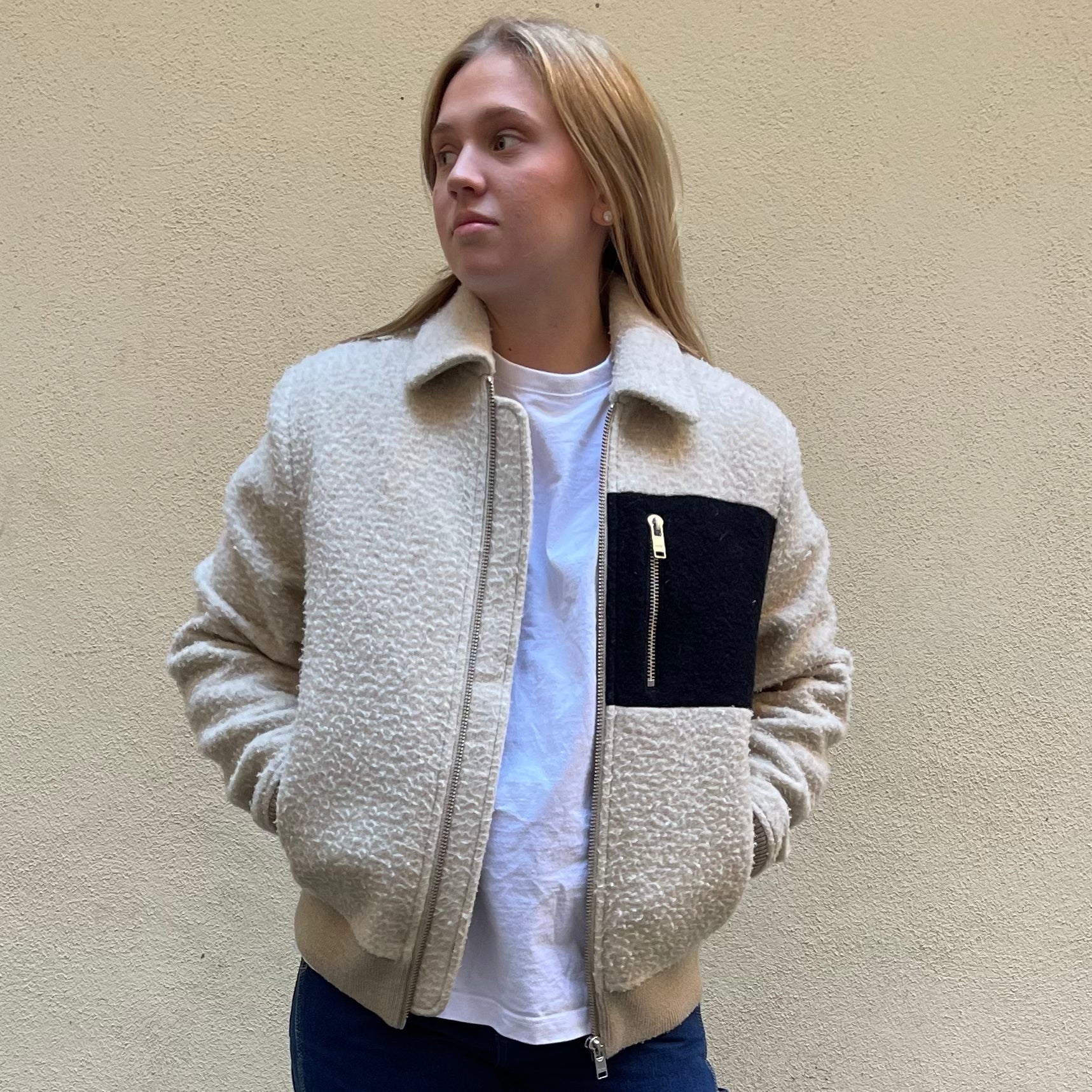 Wood Wood Beige Black Wool Jacket