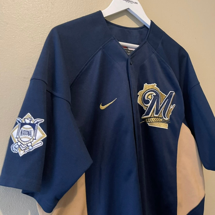 Nike Milwaukee Brewers Navy Gold Baseball Jersey