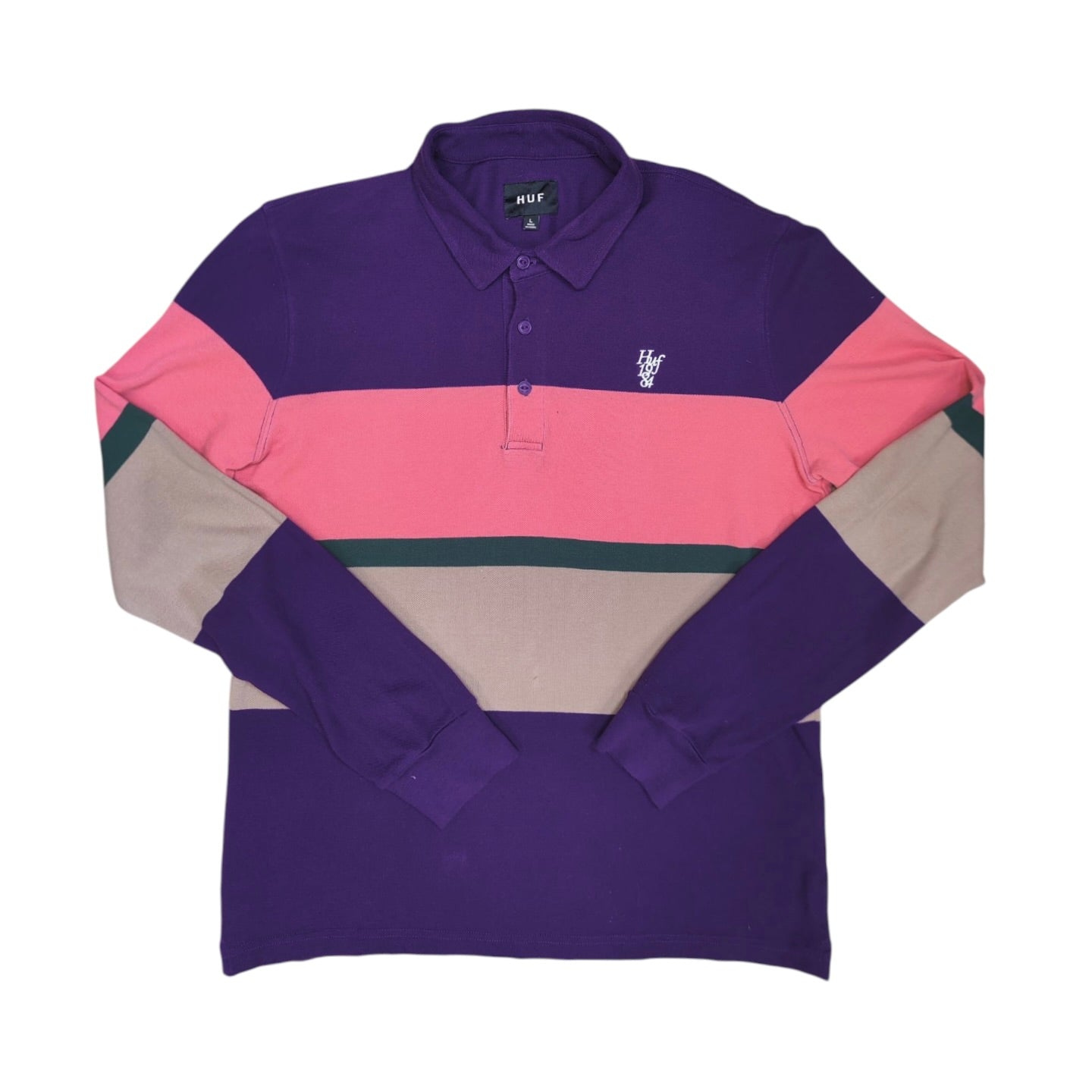 HUF Pink Purple Polo Long Sleeve