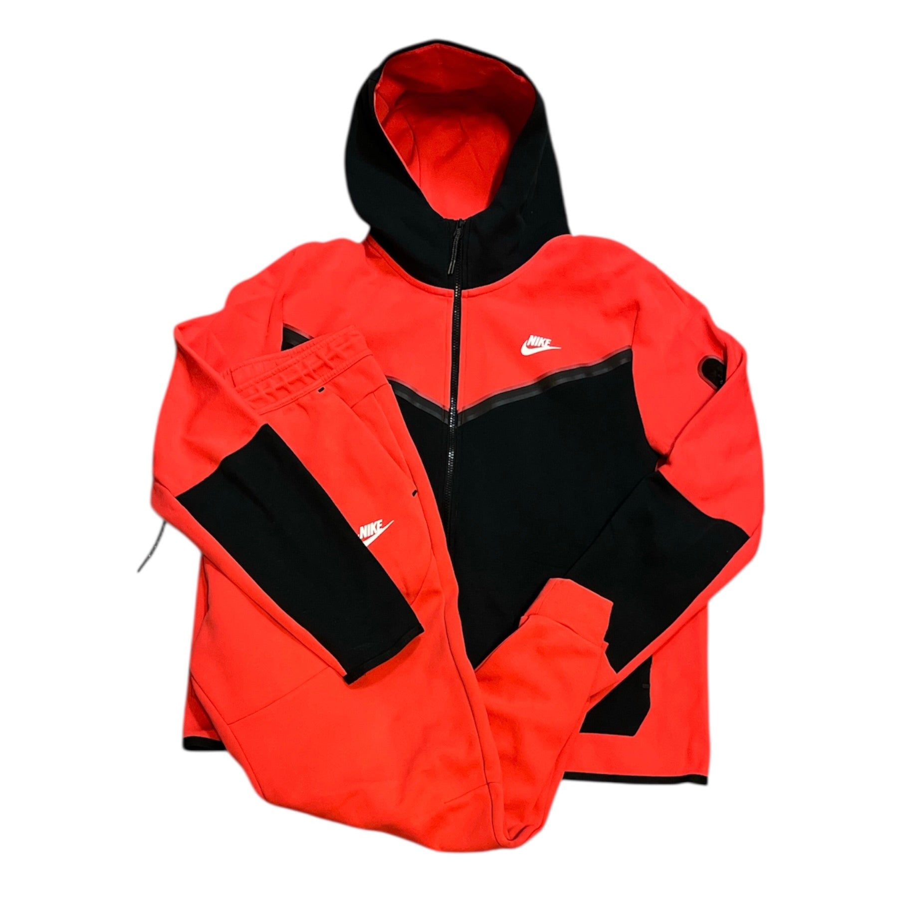 Nike Tech Fleece Full Zip Hoodie & Pants Red Black Set