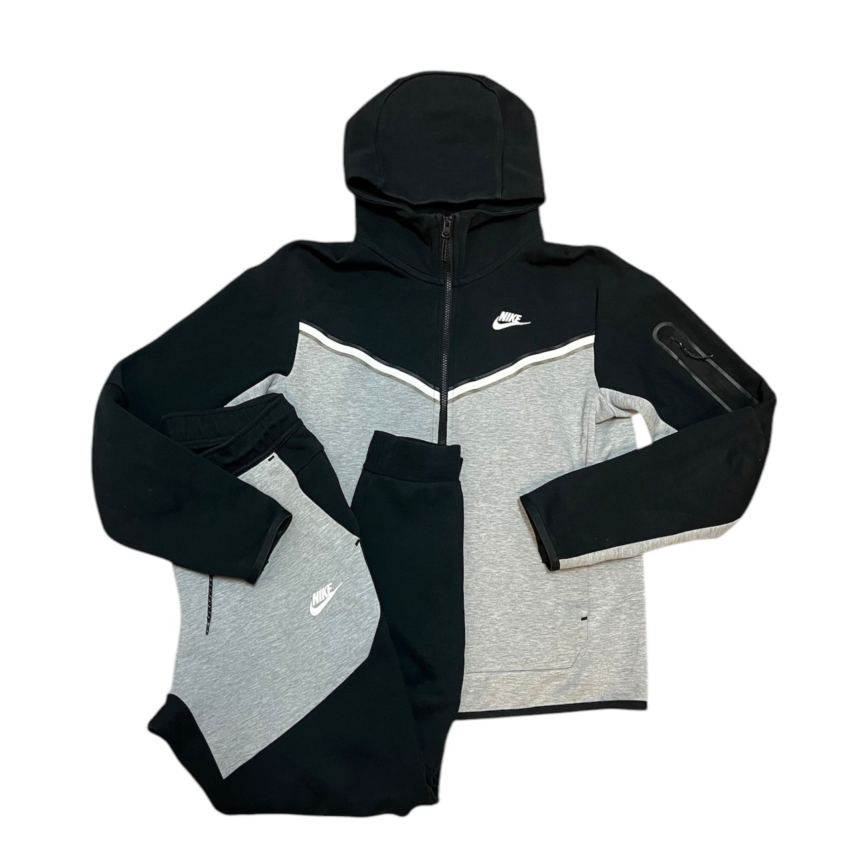 Nike Tech Fleece Full Zip Hoodie & Pants Black Grey Set