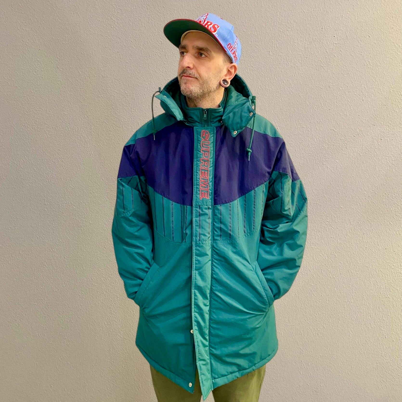 Supreme FW19 Pinstripe Panel Sports Parka Green
