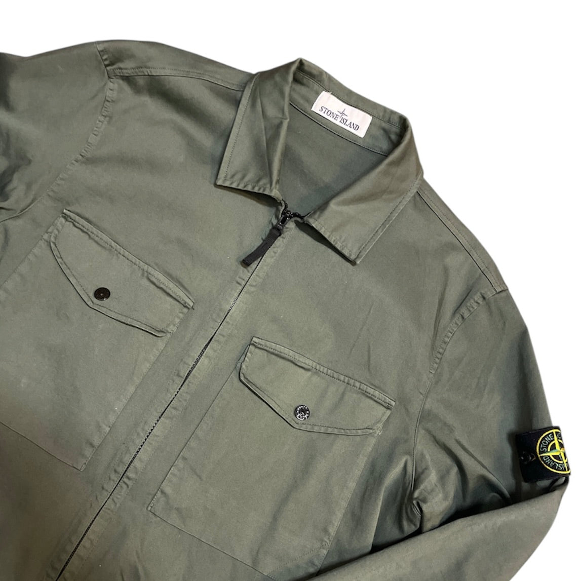 Stone Island Olive Green Satin Overshirt Jacket