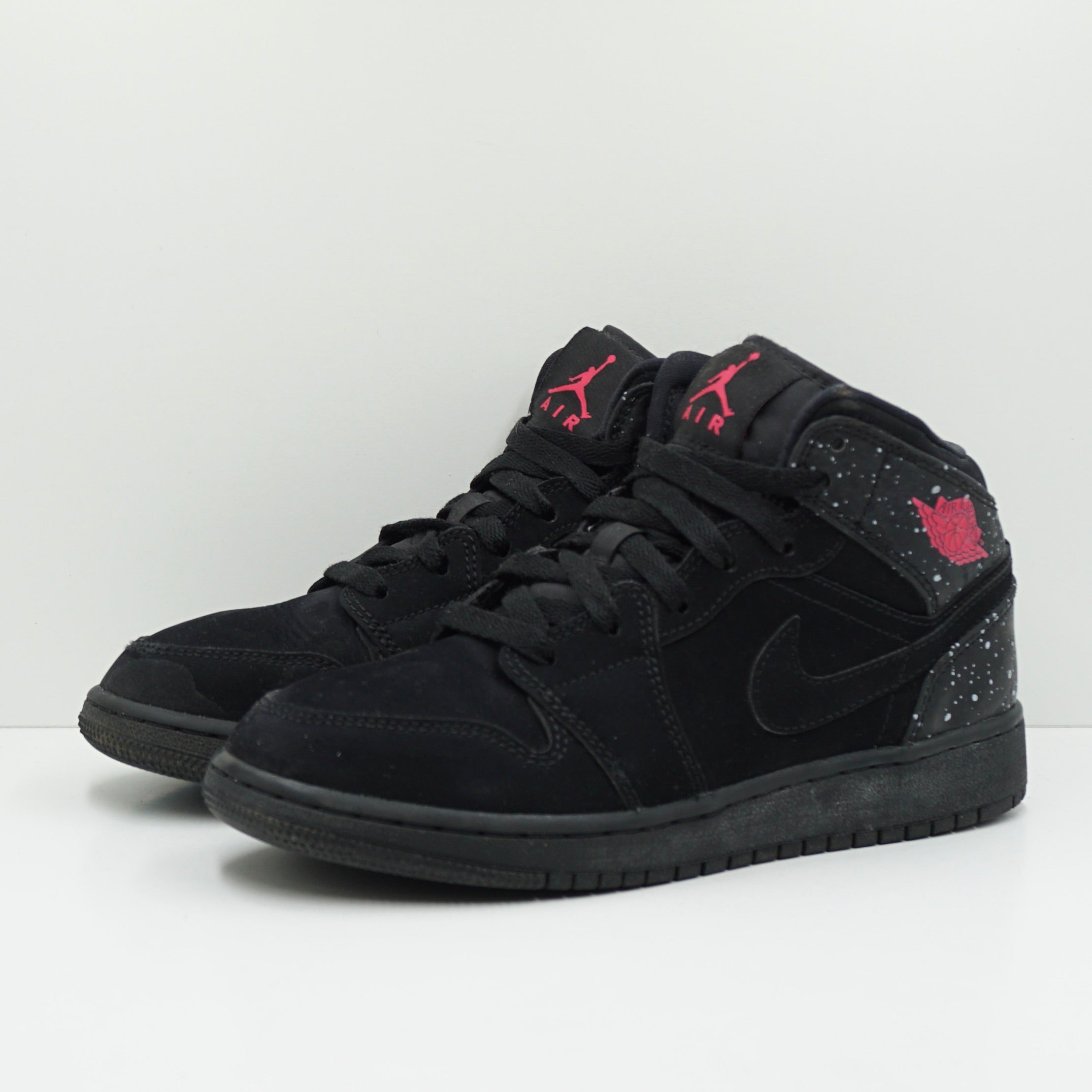 Jordan 1 Mid Black Rush Pink White Splatter (GS)