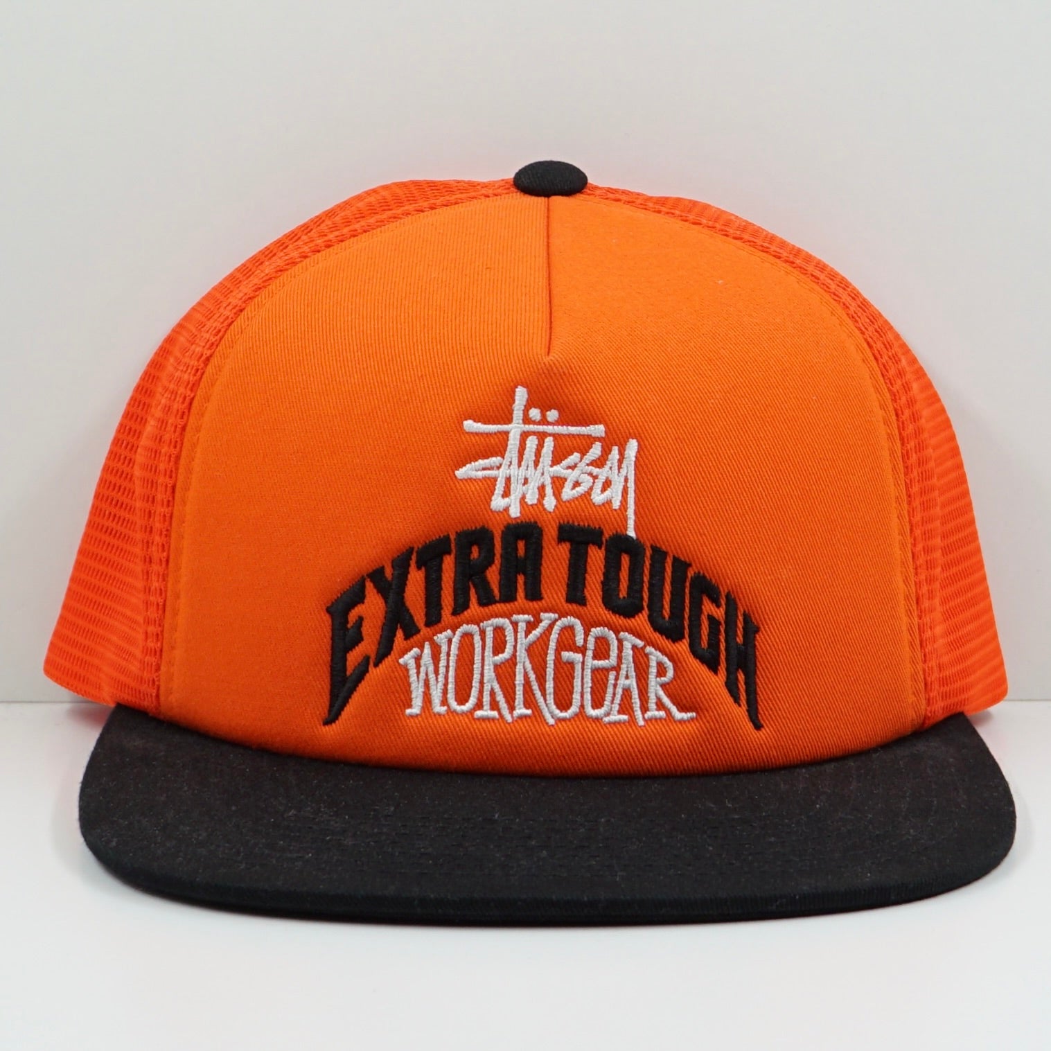Stussy Extra Tough Workgear Orange Black Trucker Snapback Cap