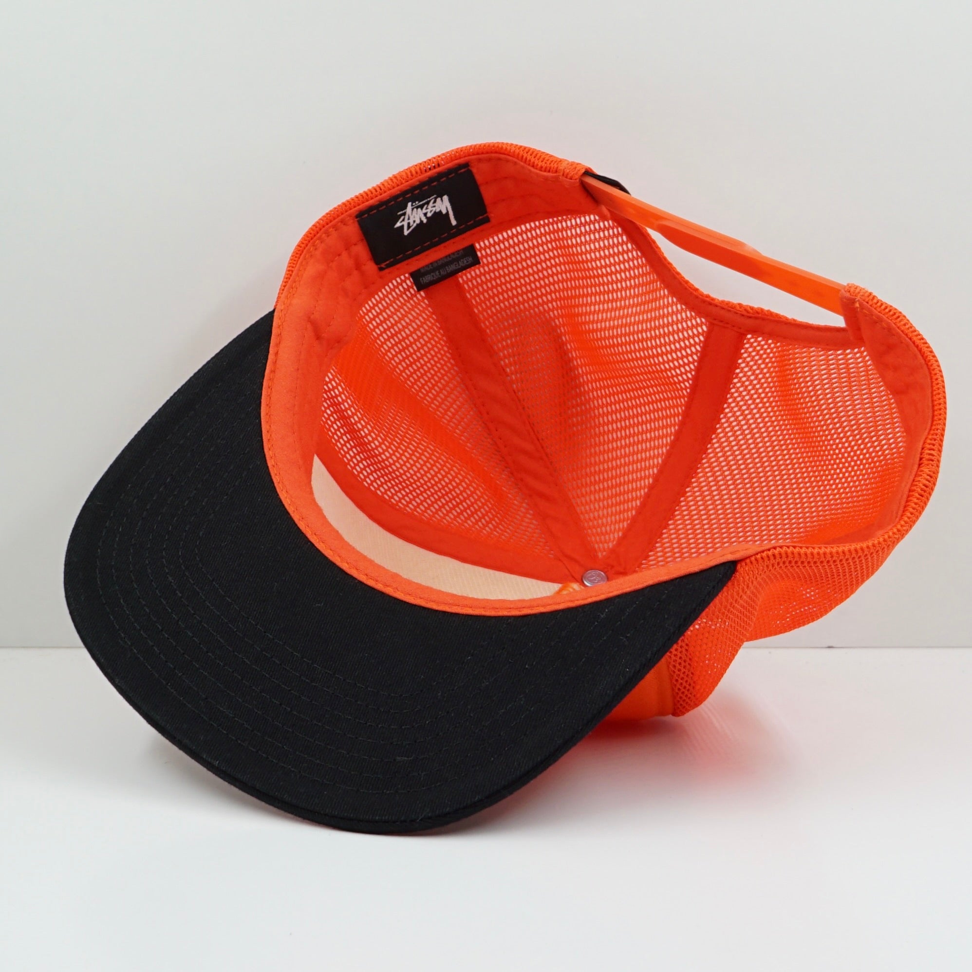 Stussy Extra Tough Workgear Orange Black Trucker Snapback Cap