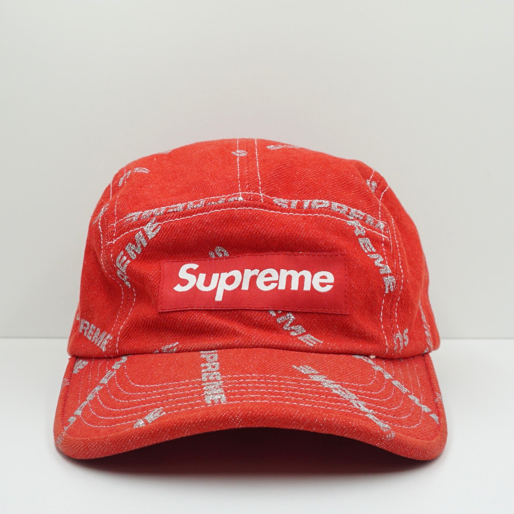 Supreme Red Denim 5 Panel Camp Adjustable Cap