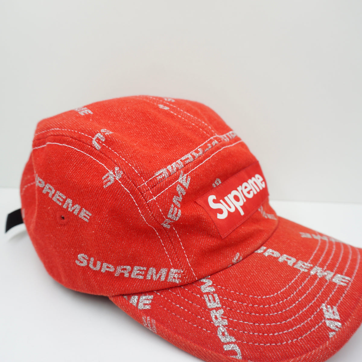 Supreme Red Denim 5 Panel Camp Adjustable Cap