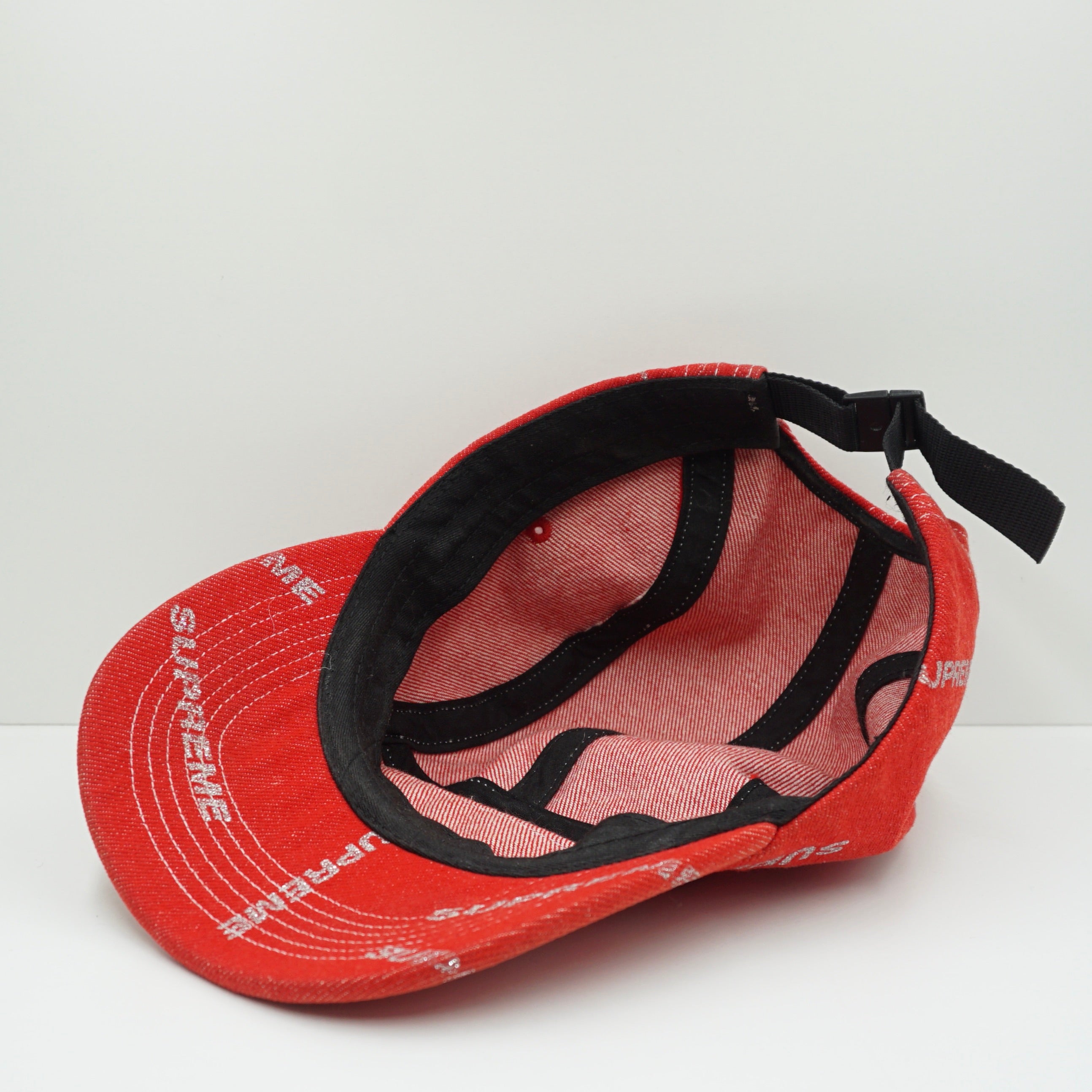 aki Supreme★denim logo camp cap★Red赤！ Supreme Red Denim 5 Panel Camp Adjustable Cap