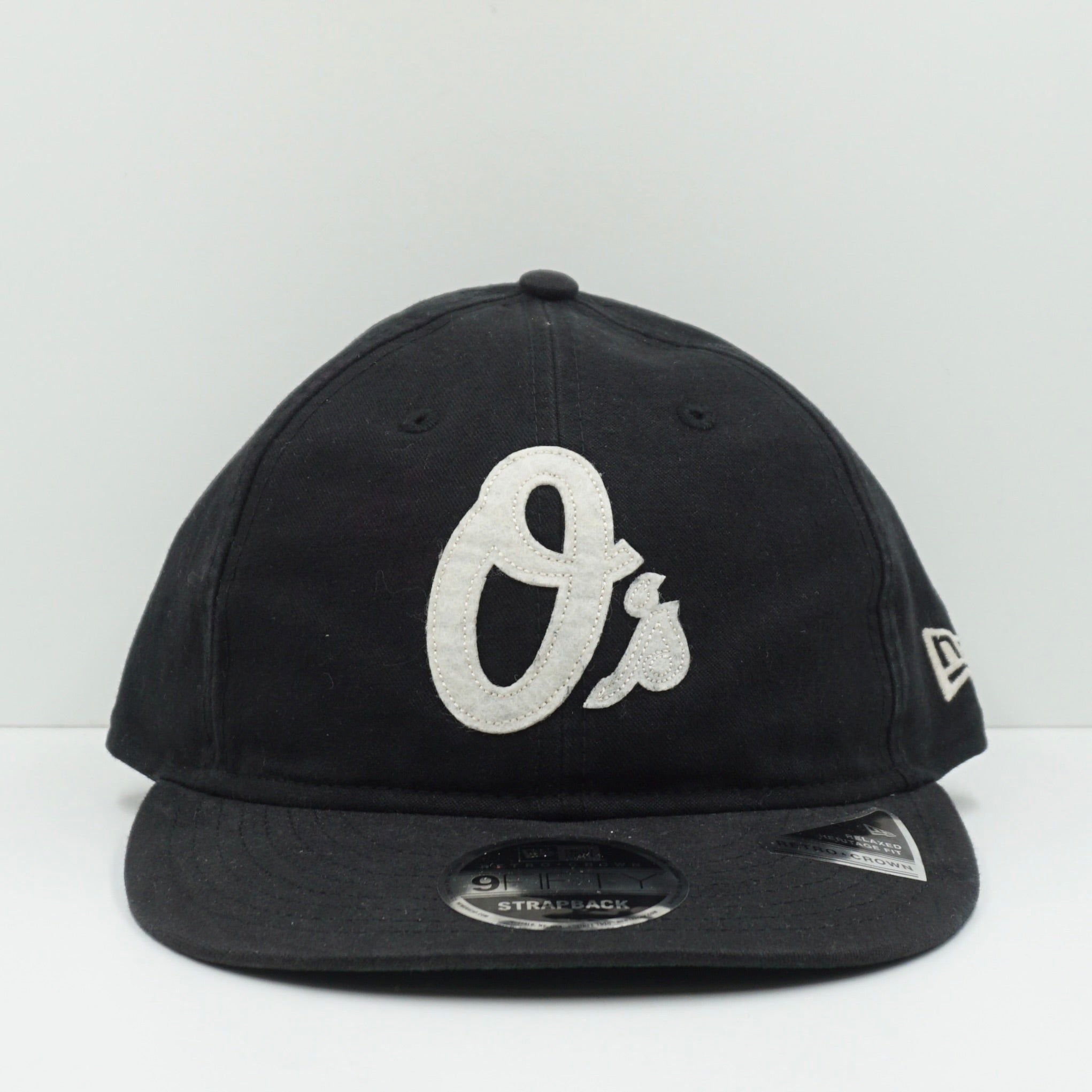 New Era Retro Crown Canvas Felt Logo Baltimore Orioles Black Adjustable Cap