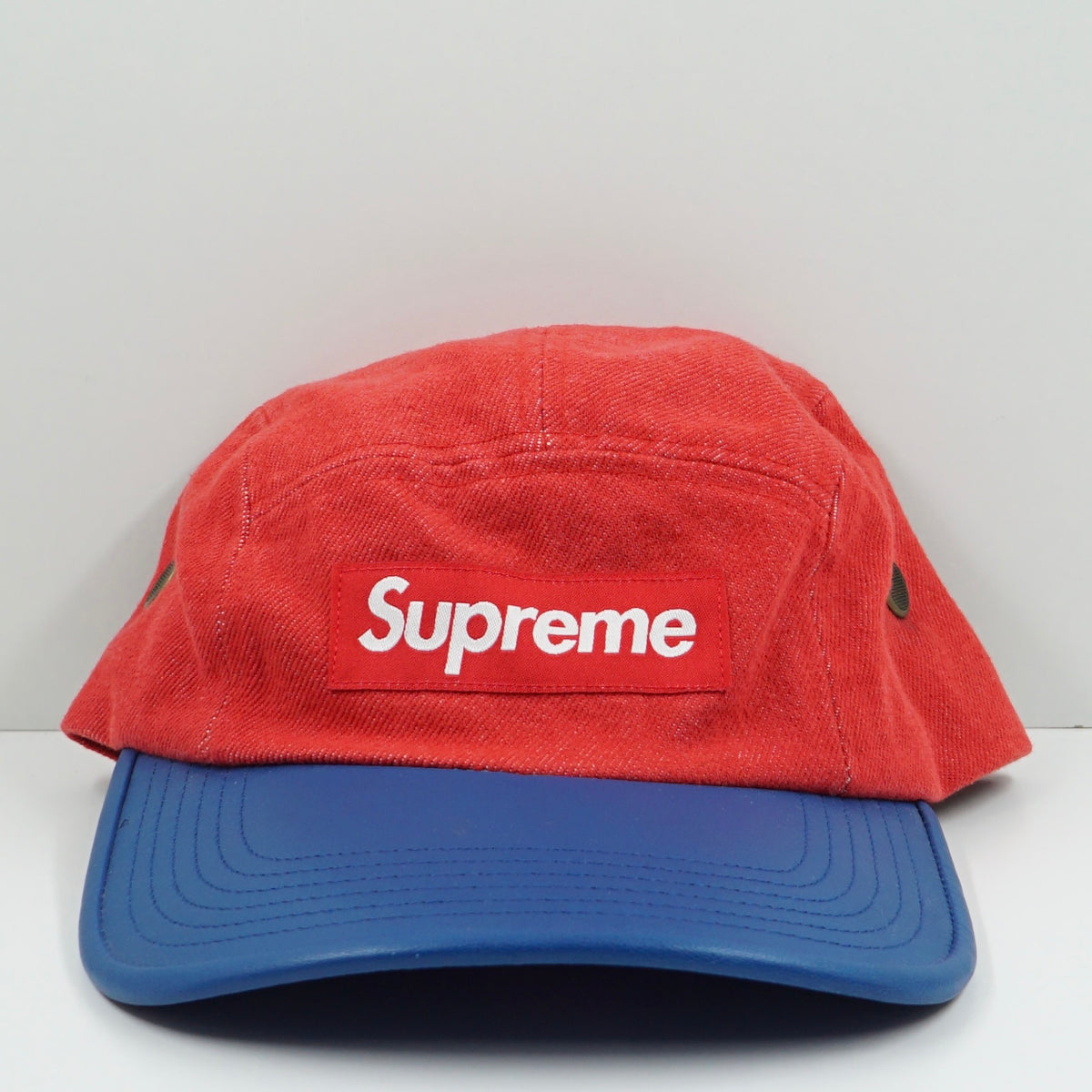 Supreme SS20 2-tone Leather Denim Red Blue Adjustable Cap