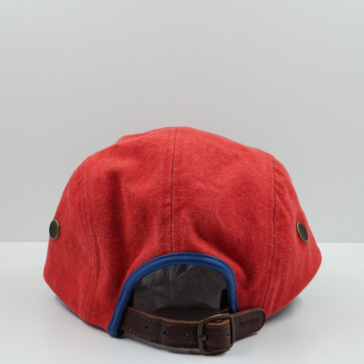 Supreme SS20 2-tone Leather Denim Red Blue Adjustable Cap