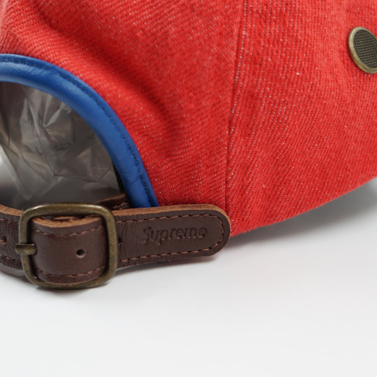 Supreme SS20 2-tone Leather Denim Red Blue Adjustable Cap