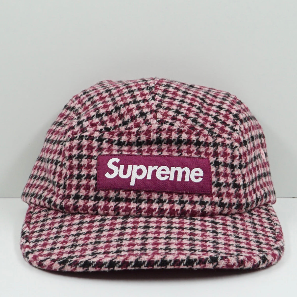 Supreme FW23 Houndstooth Wool Camp Pink Adjustable Cap