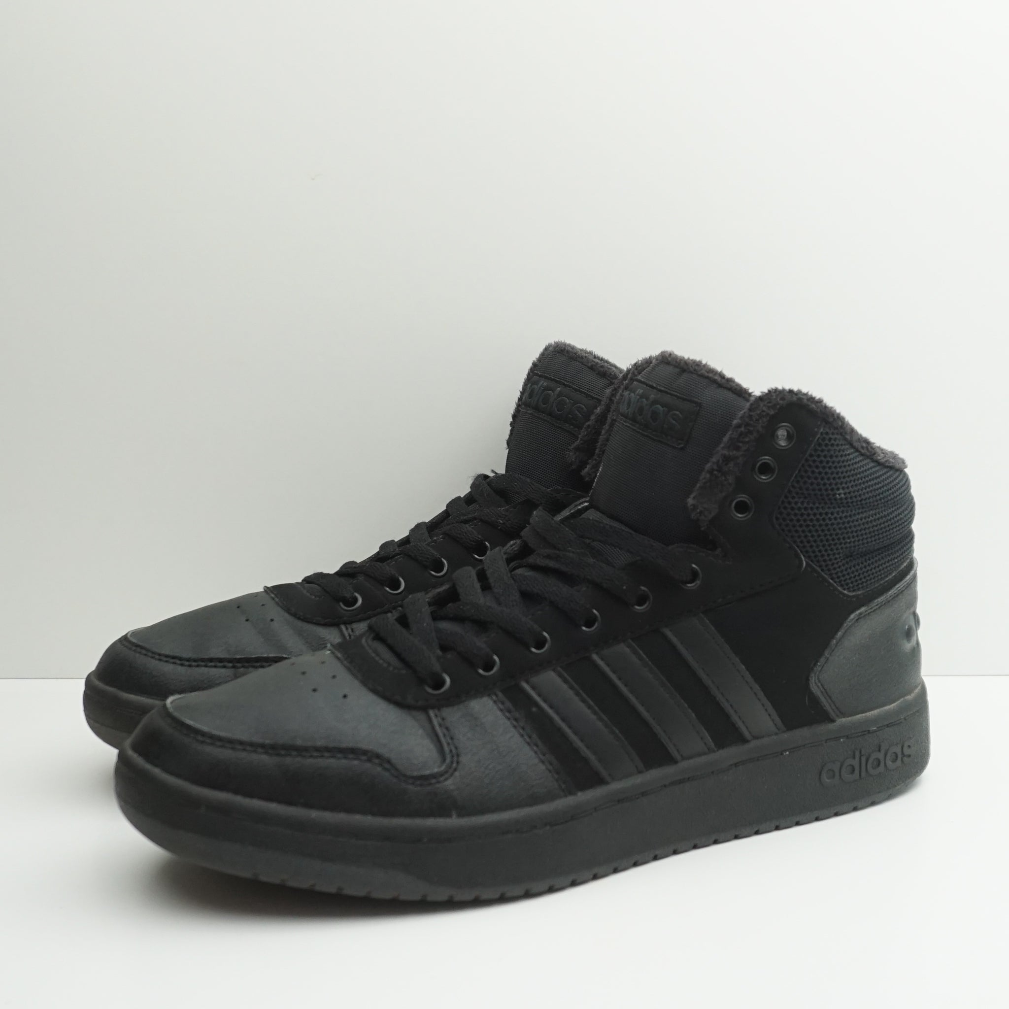Adidas Hoops 2.0 Mid Triple Black Tumbled Stripes