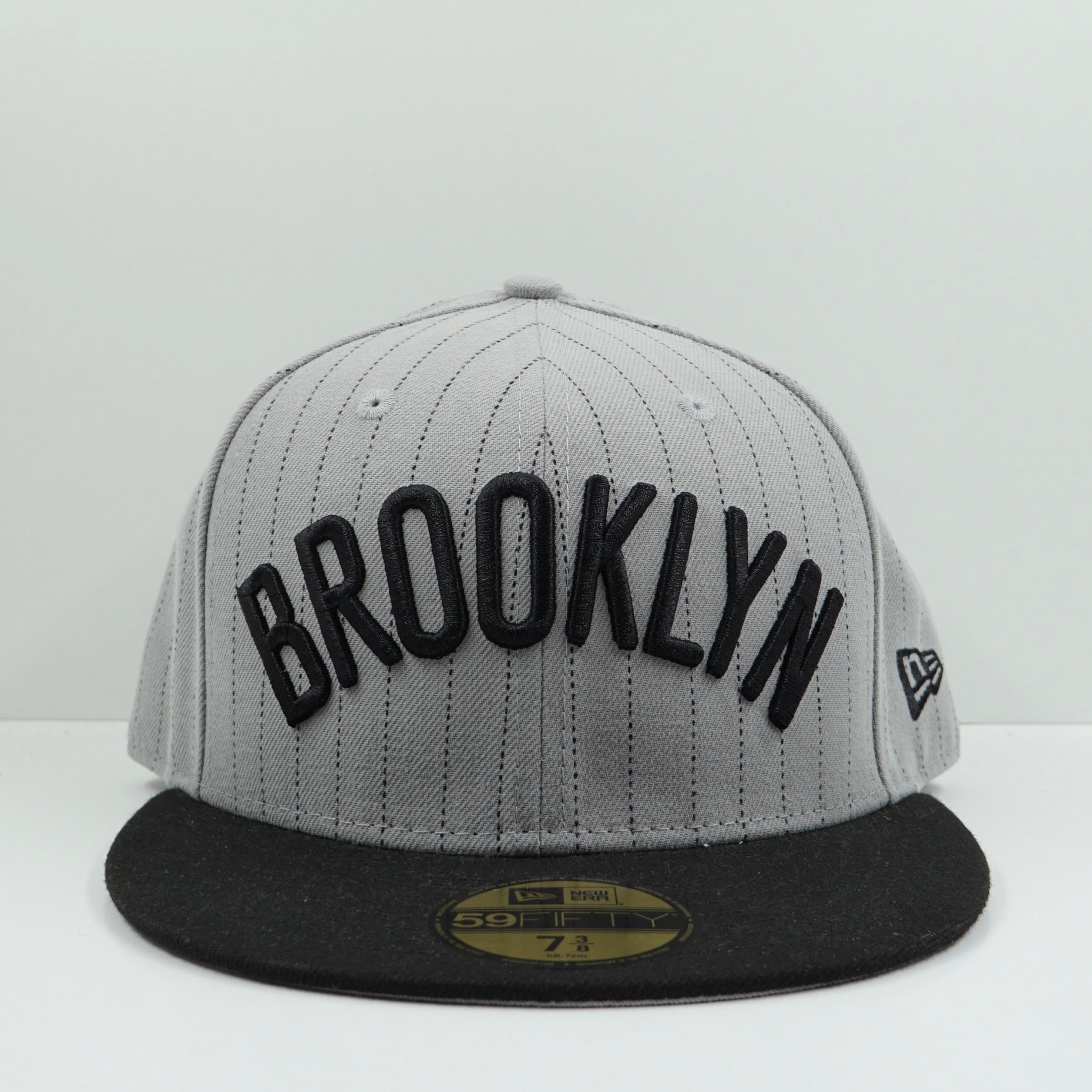 New Era Brooklyn Nets Black Grey Pinstripe Fitted Cap