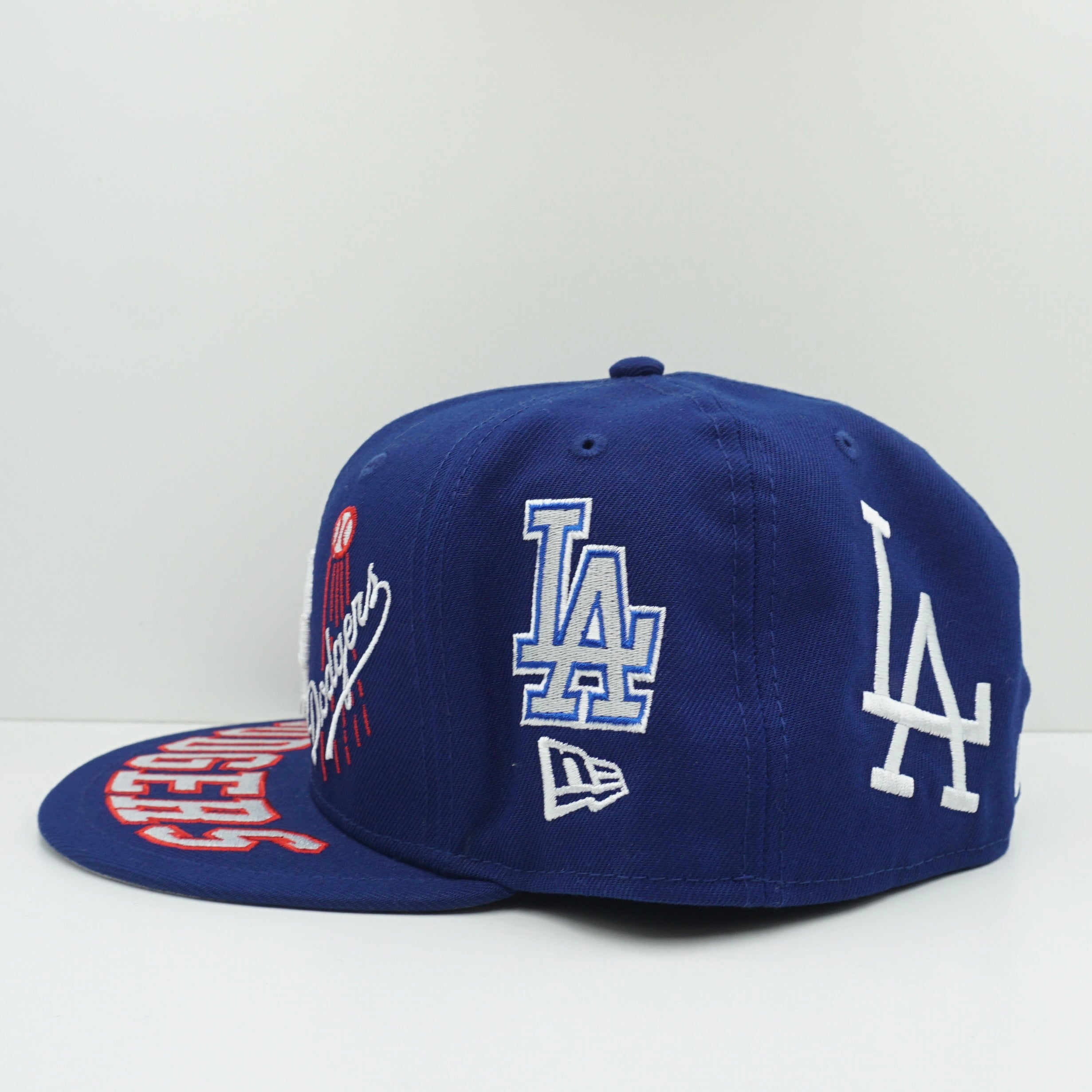 New Era Cooperstown Los Angeles Dodgers All Over Logo Blue White Fitted Cap