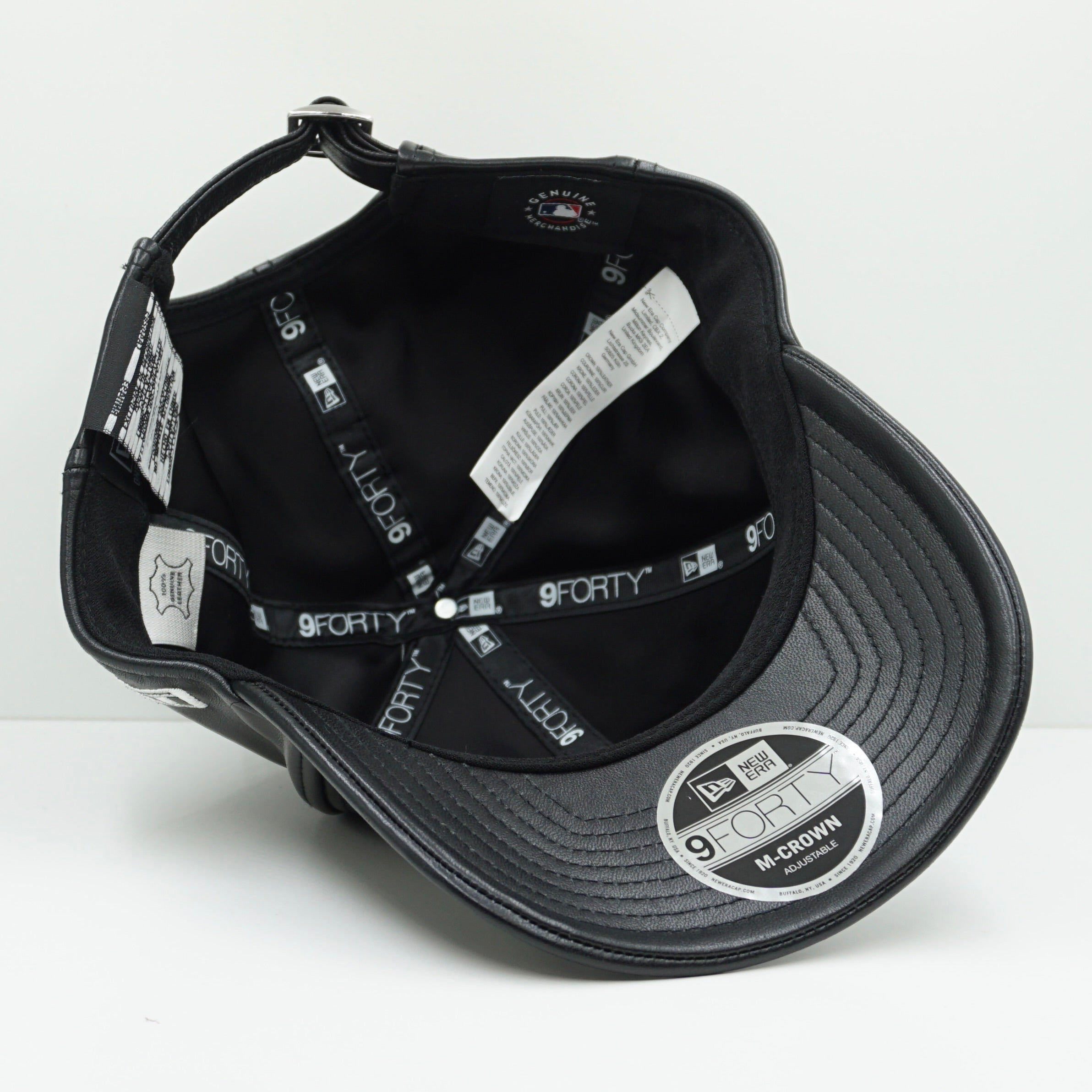 New Era New York Yankees White Logo Black Leather M-Crown Adjustable Cap