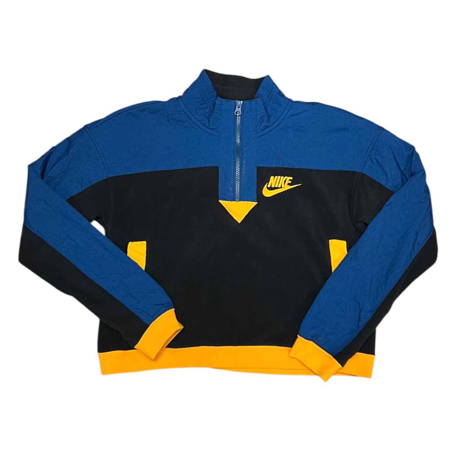Nike Black Blue Half Zip Cropped Fleece Top (W)