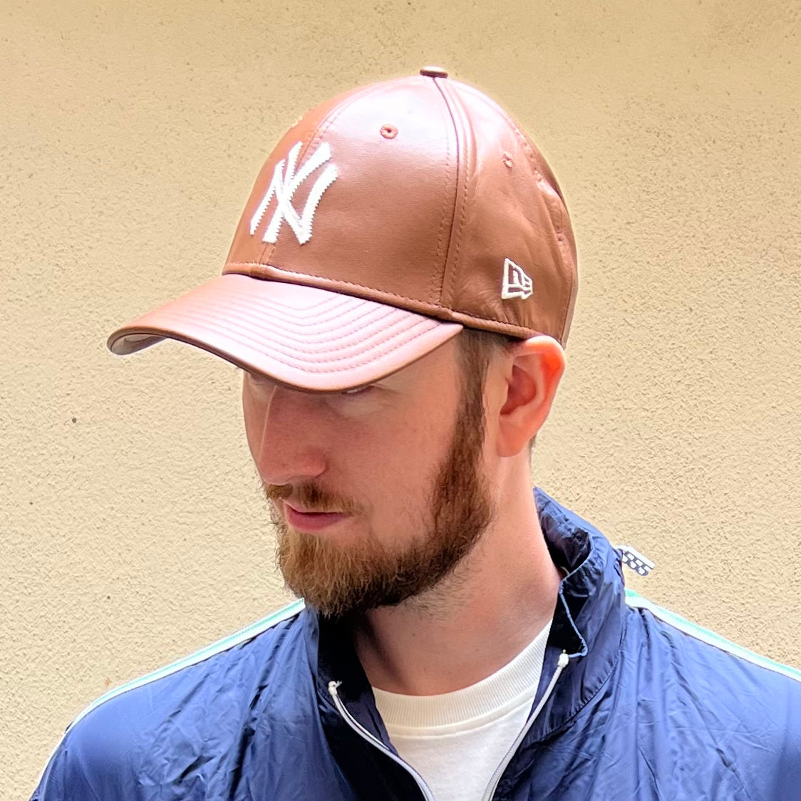New Era Medium Beige New York Yankees Logo Cognac Leather Adjustable Cap