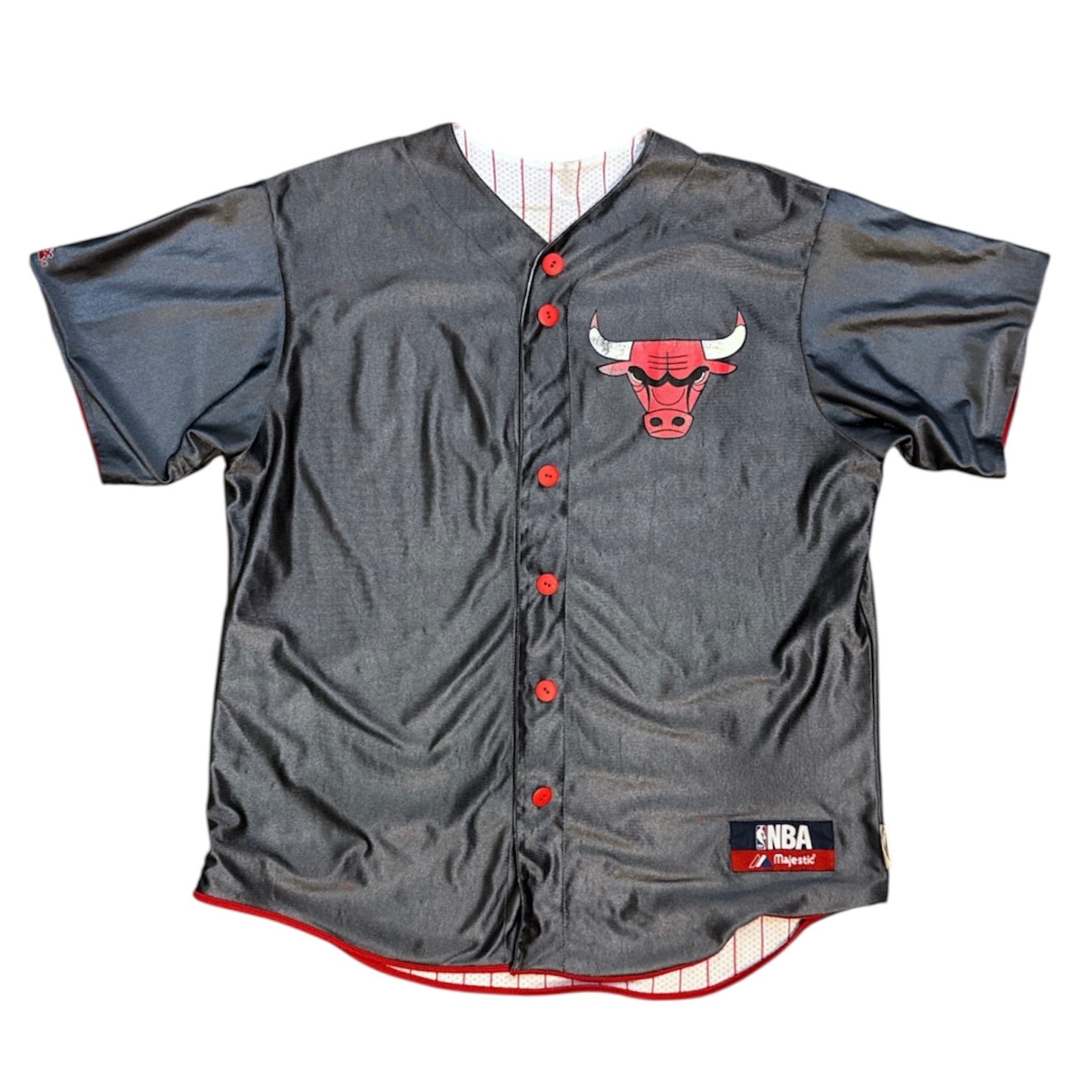 Vintage Majestic Chicago Bulls White Red Reversible Baseball Jersey