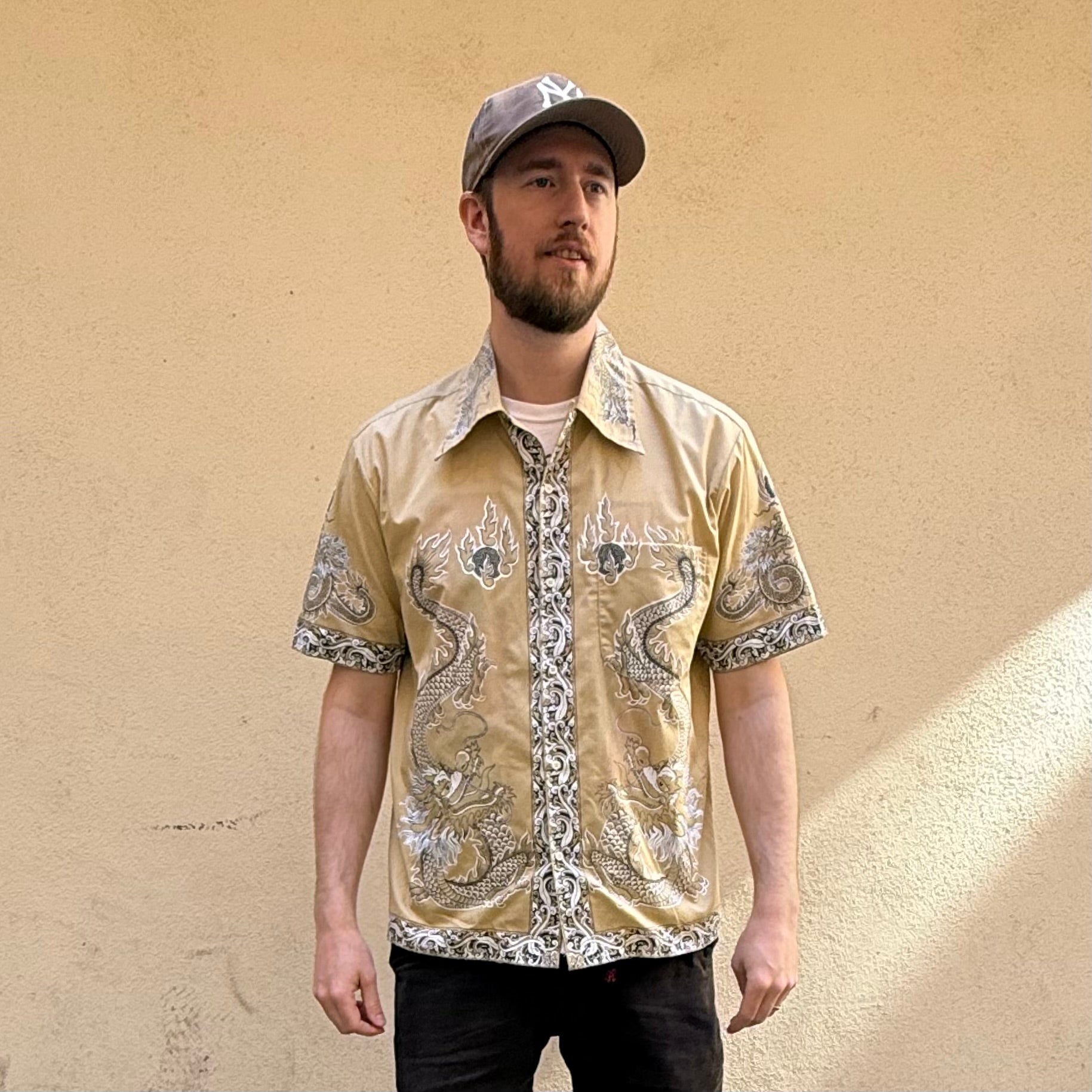 Flyman Beige Dragon  Short Sleeve Shirt