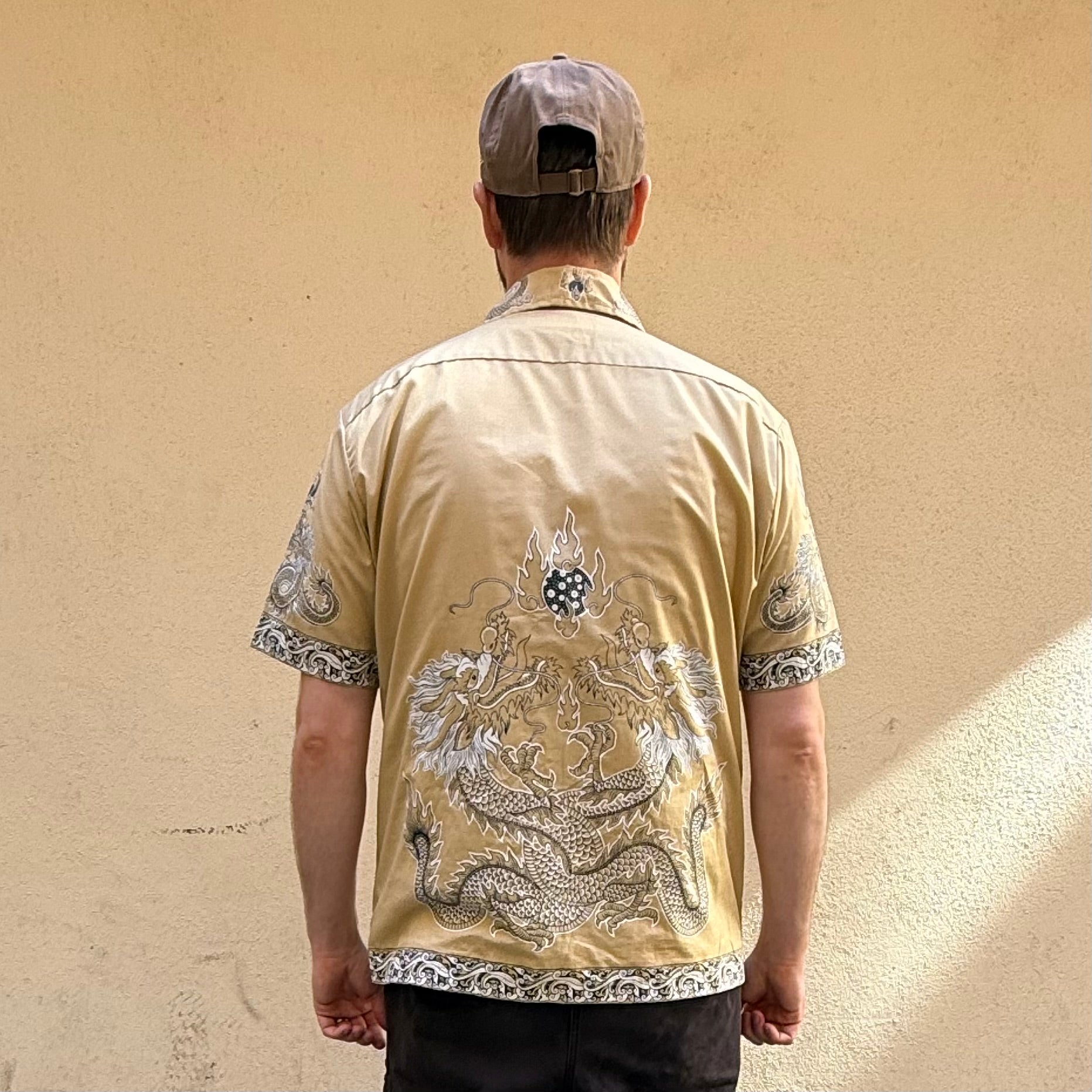 Flyman Beige Dragon  Short Sleeve Shirt