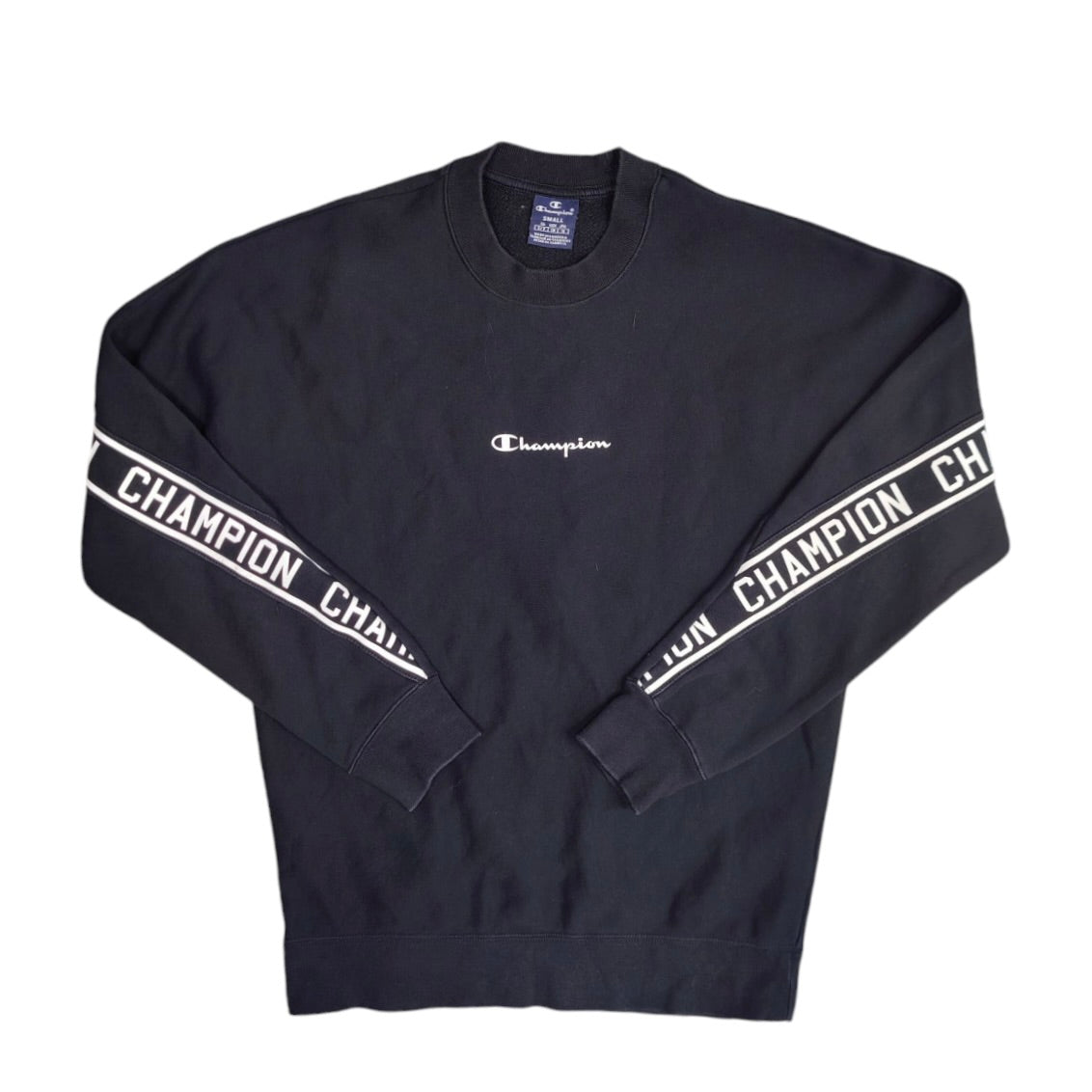 Champion Black White Tape Logo Crewneck