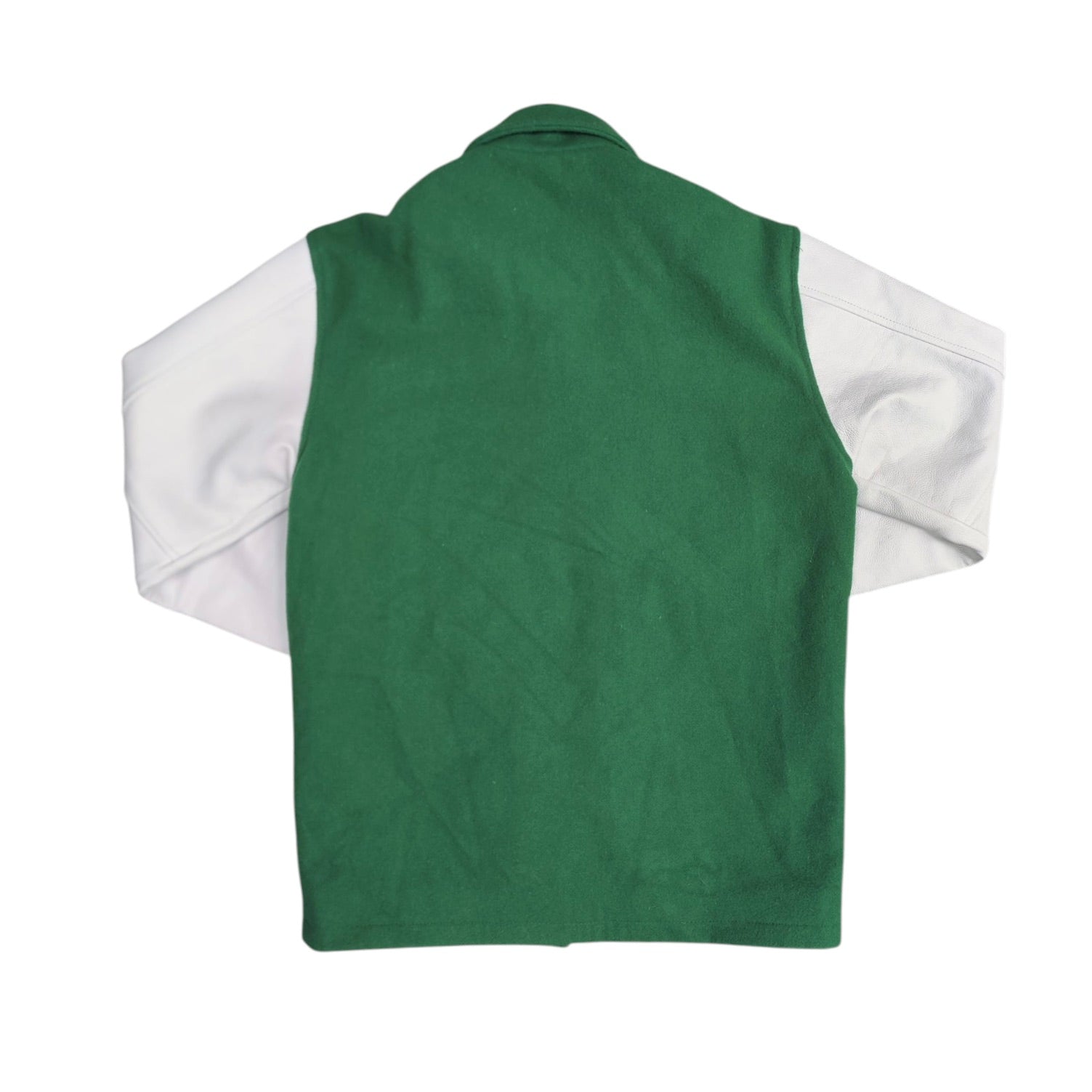 Maverick Awards Medium Varsity Green White Leather Letterman Jacket