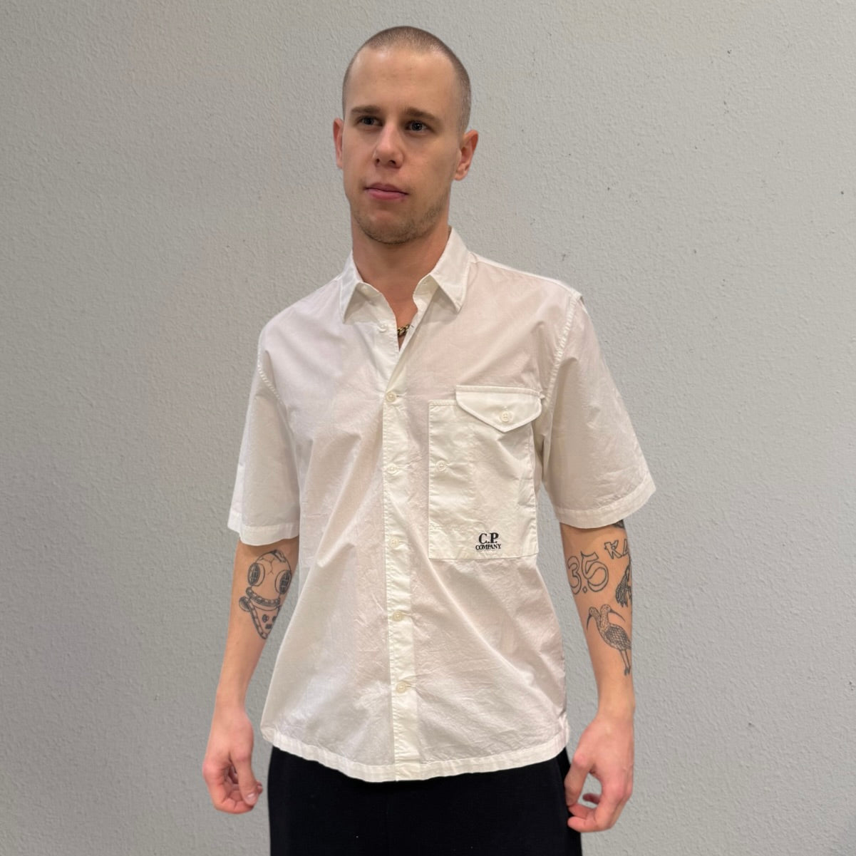 C.P Company White Popline Short Sleeve Shirt