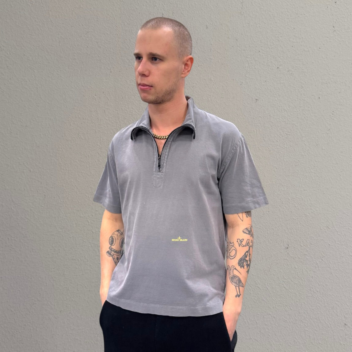 Vintage Stone Island Quarter Zip Grey Tshirt