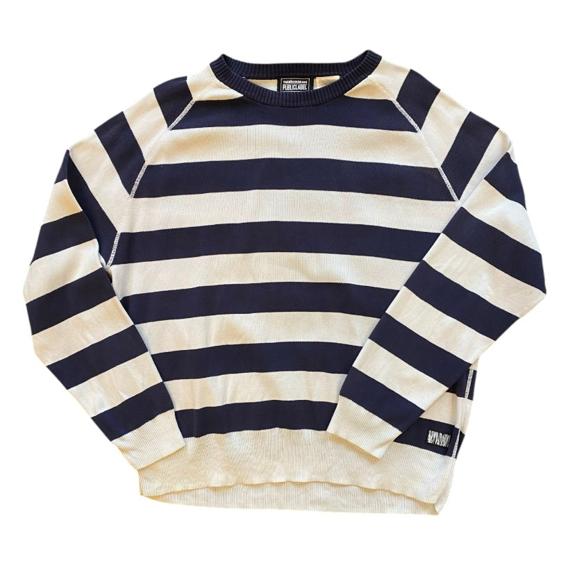 The Hundreds Public Label White Navy Knitted Sweater