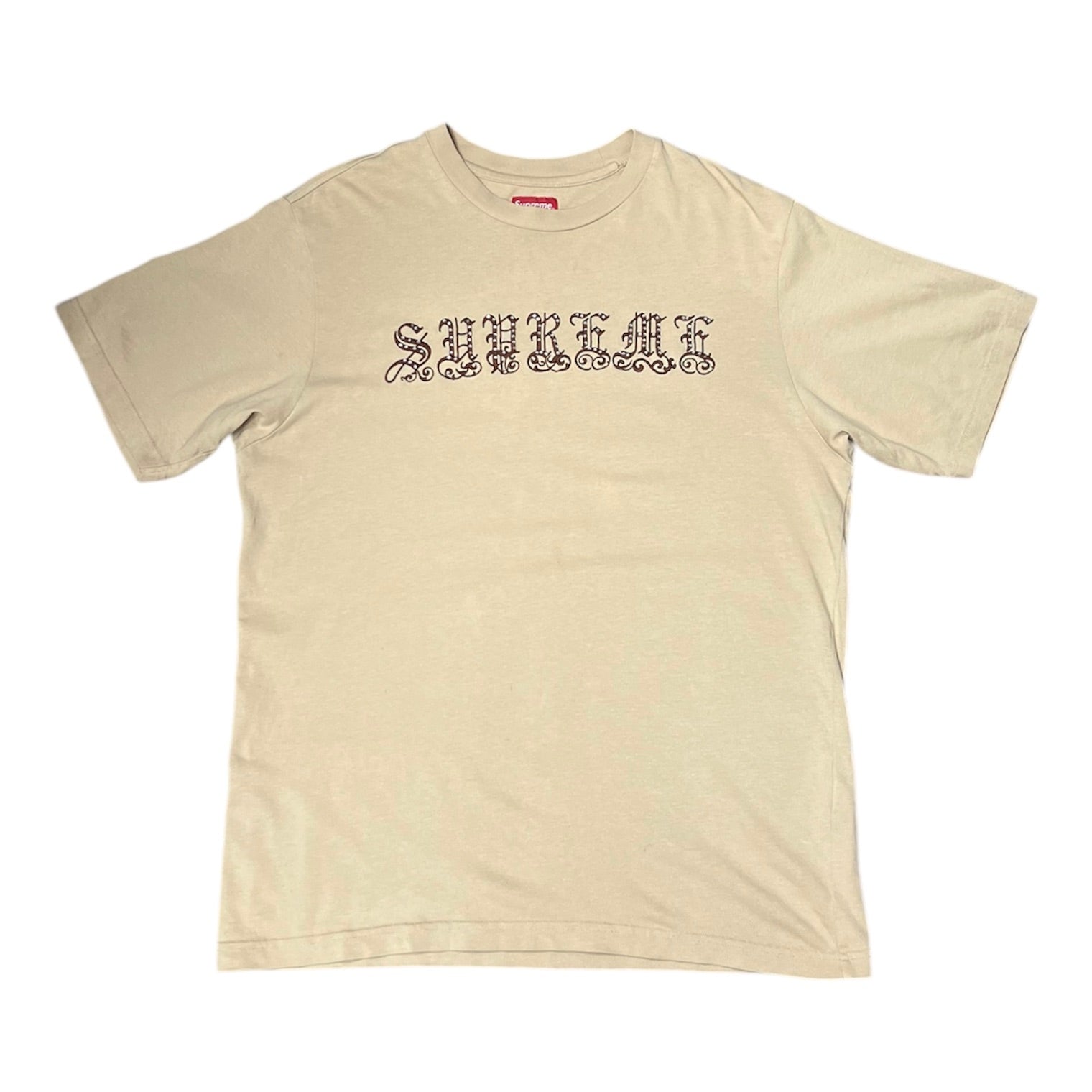 Supreme SS21 Old English Rhinestone Tan Tshirt