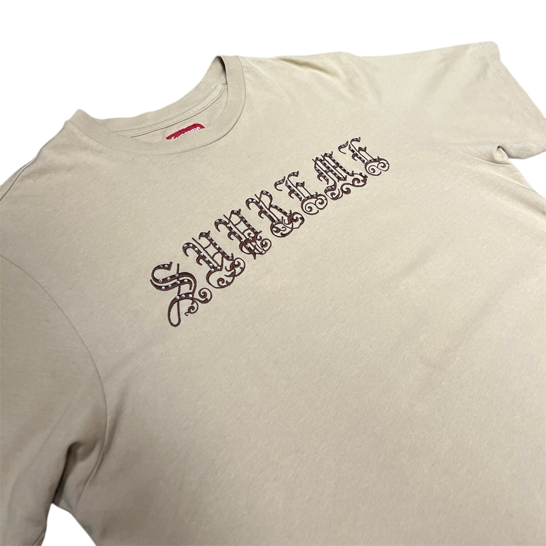 Supreme SS21 Old English Rhinestone Tan Tshirt