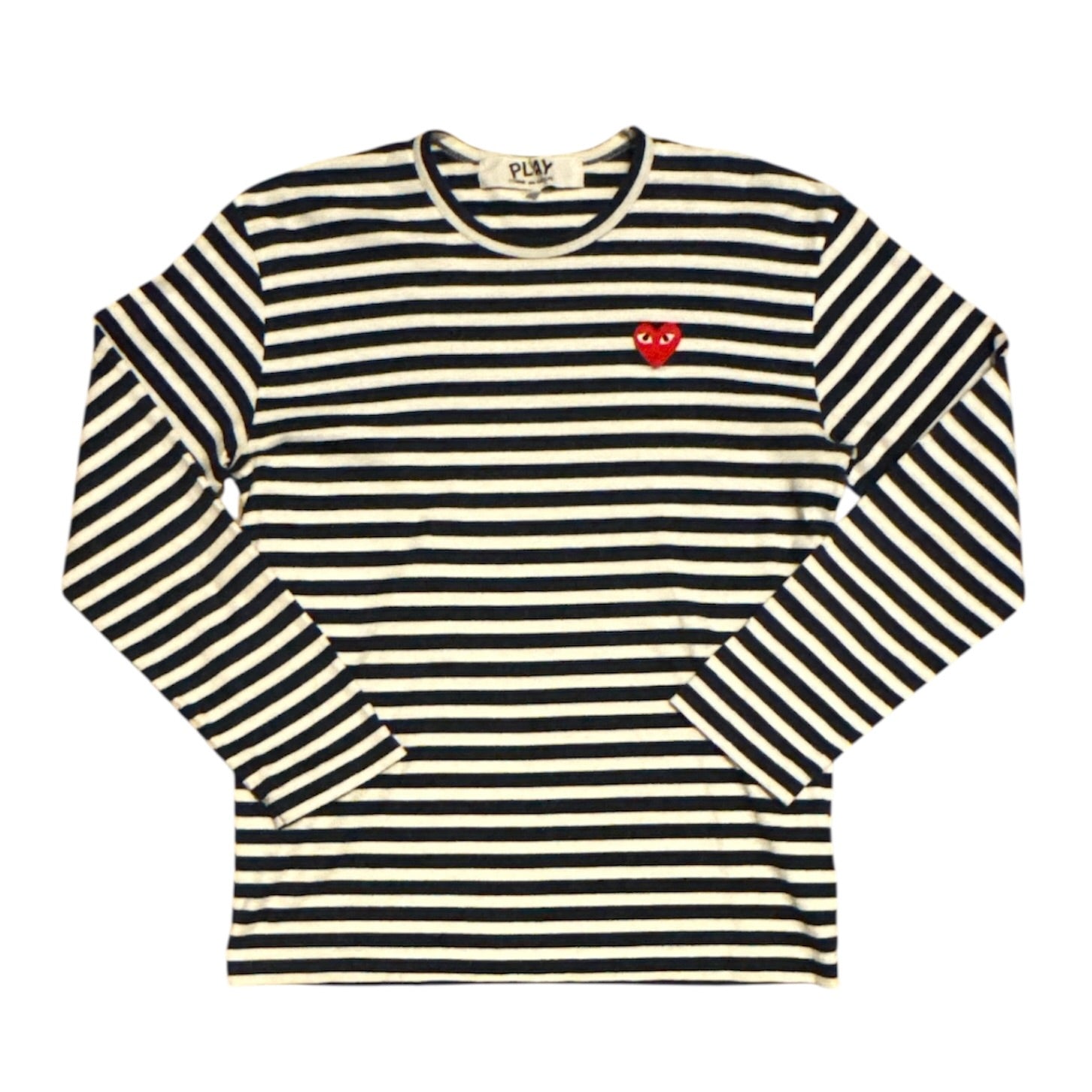 Comme Des Garçons Play Heart Logo Striped Navy White Long Sleeve