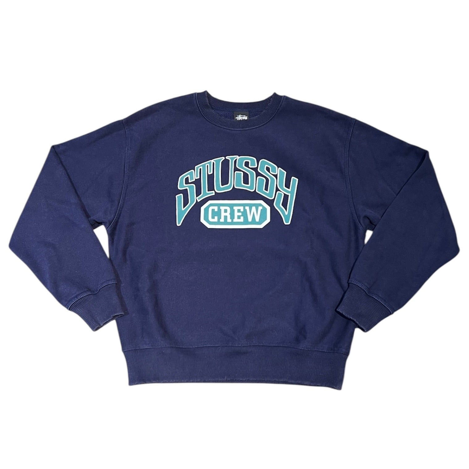 Stussy Crew Green Logo Navy Sweatshirt