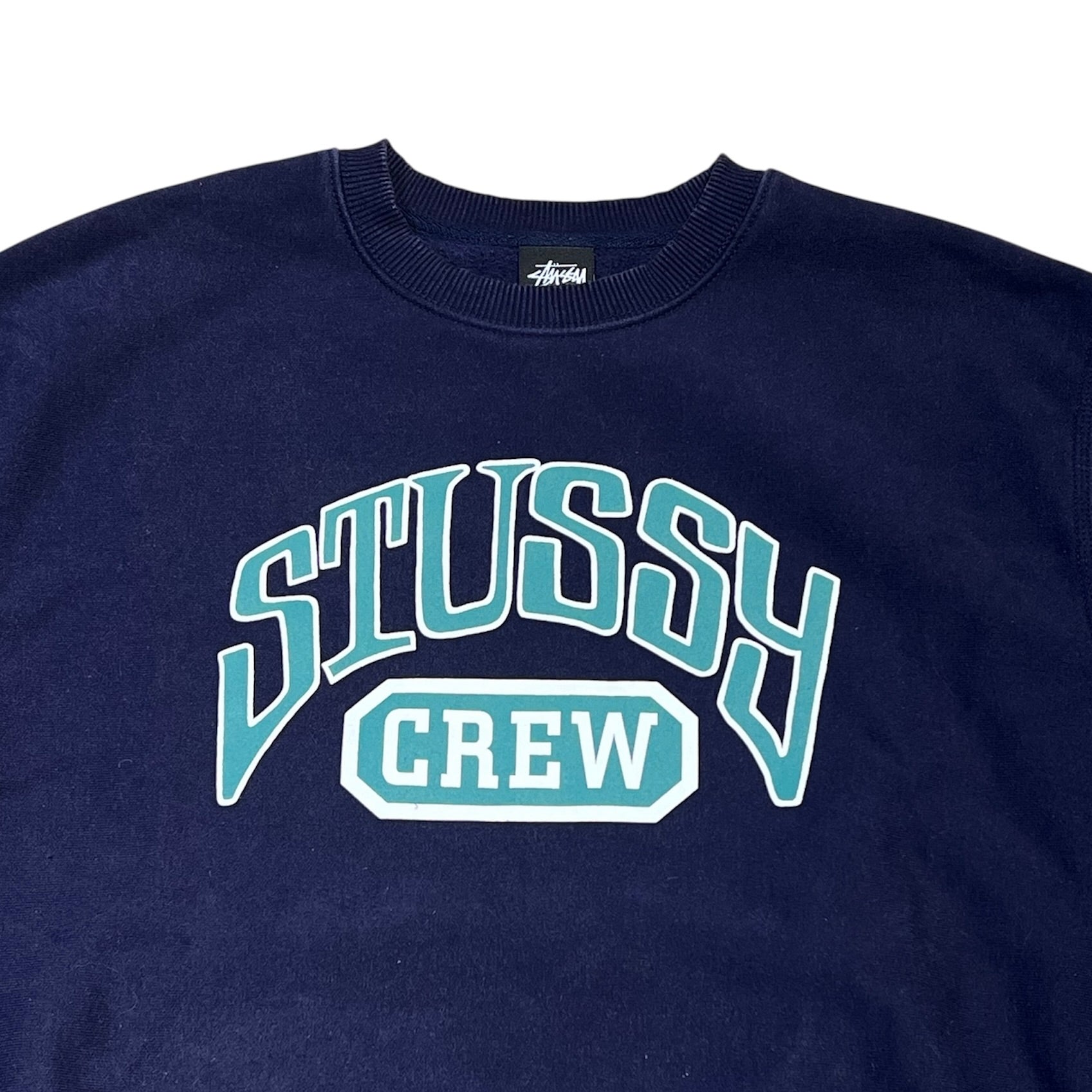 Stussy Crew Green Logo Navy Sweatshirt