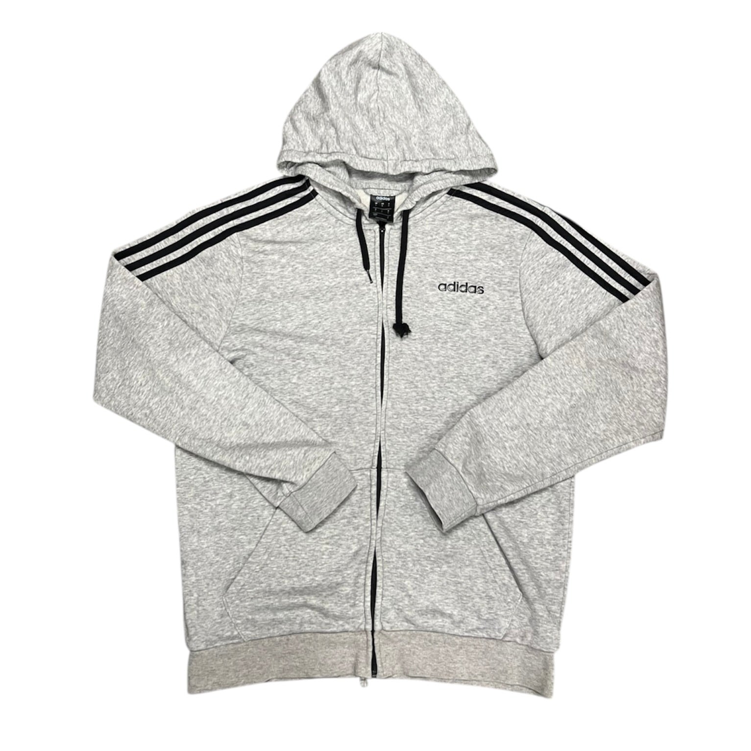 Adidas Essential Stripe Heather Grey Hooded Zip Sweatshirt