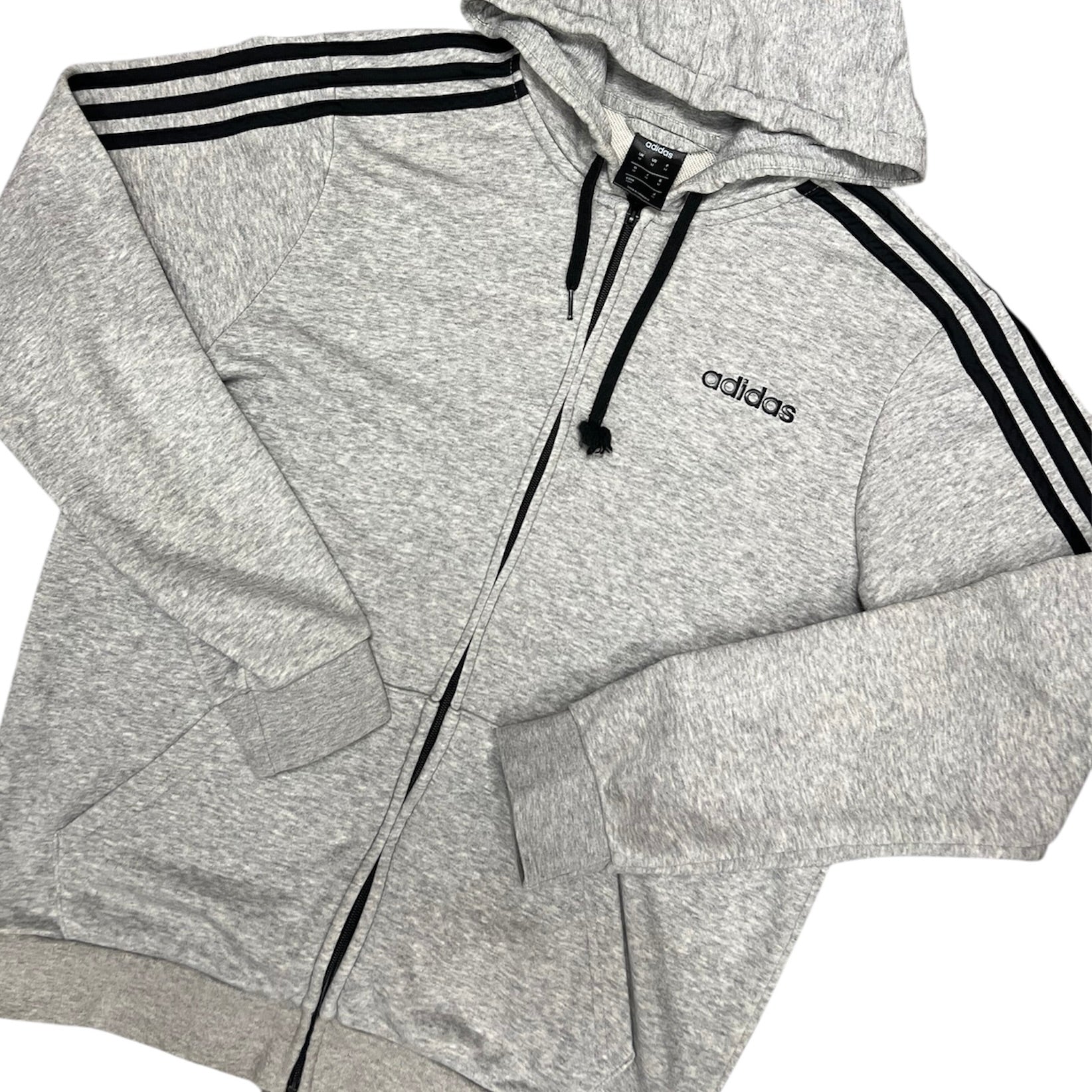 Adidas Essential Stripe Heather Grey Hooded Zip Sweatshirt
