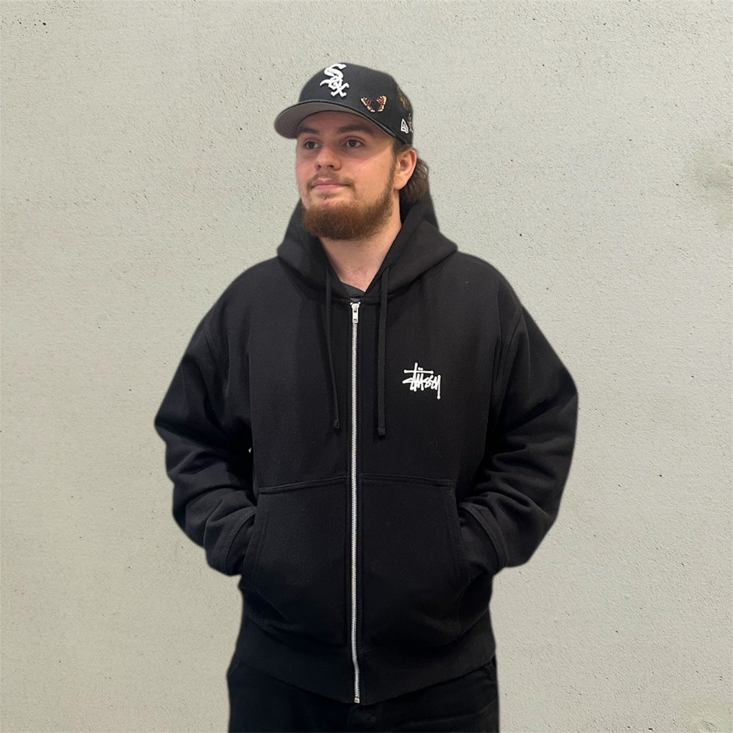 Stussy Basic Logo Zip Up Black Hoodie
