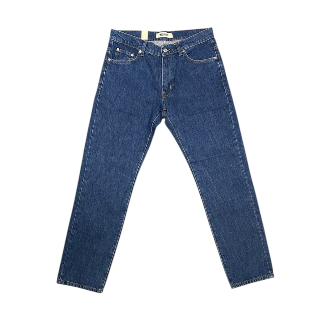 Woodbird Loose Tapered Fit Mid Waist Mid Blue Denim Pants