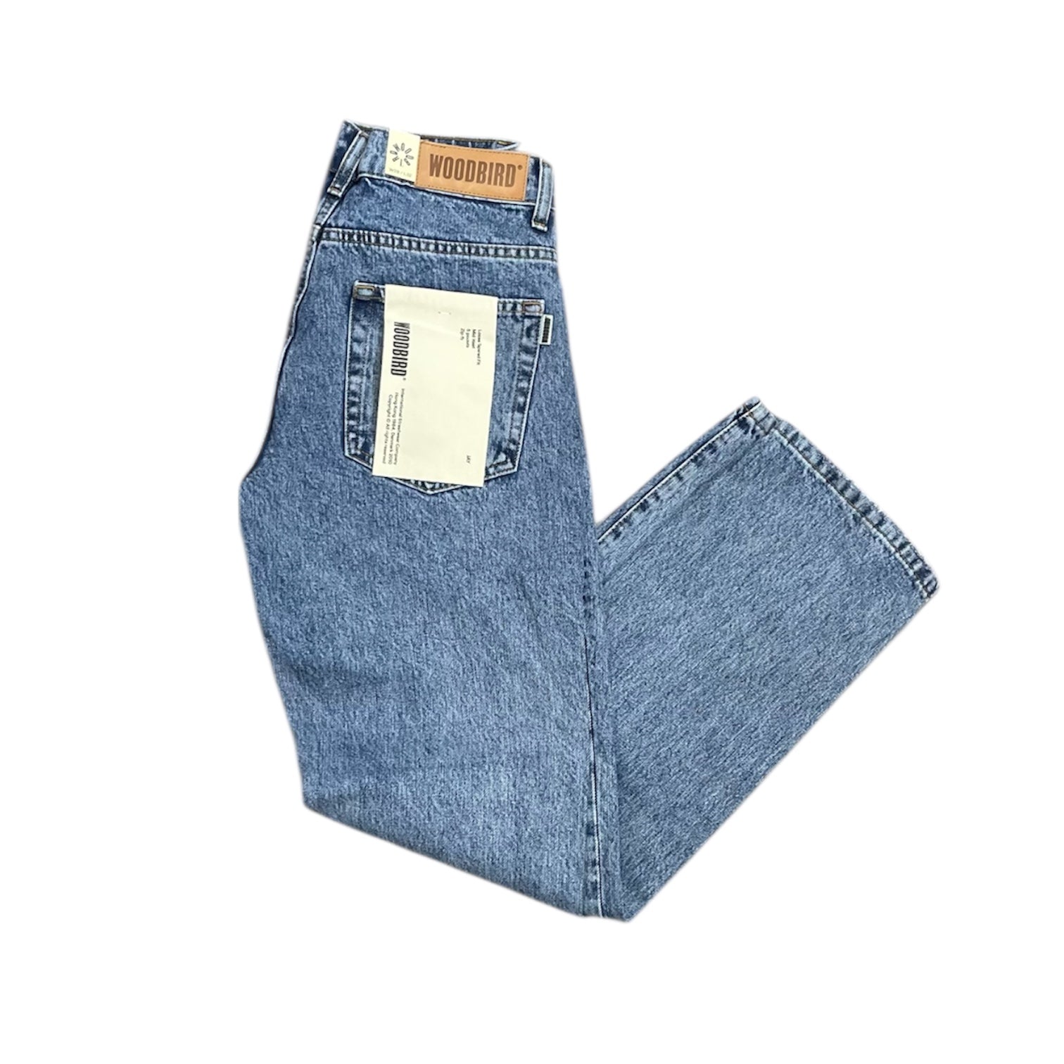 Woodbird Loose Tapered Fit Mid Waist Blue Denim Optic Jeans Pants